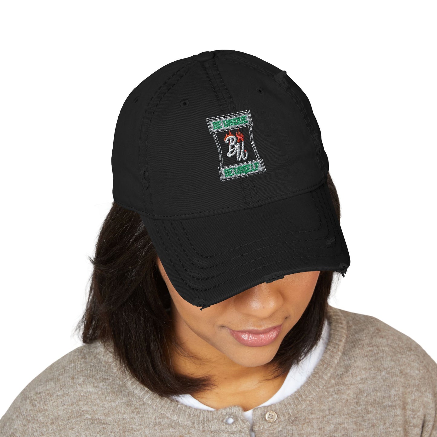 Distressed Embroidered Dad Hat — Vintage Beer Can Logo Cap