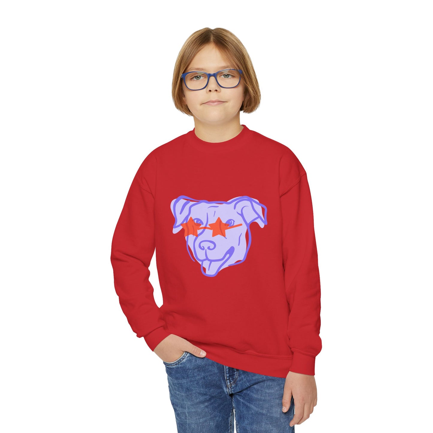 Youth Crewneck Sweatshirt with Playful Dog Design | Perfect for Pet Lovers, Everyday Comfort, Gift Idea, Unique Style, Trendy Apparel