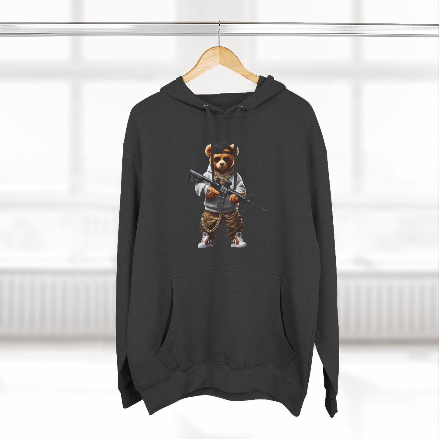 Be Unique Be Urself Hoodie — Cute Bear Soldier Graphic Fleece Pullover