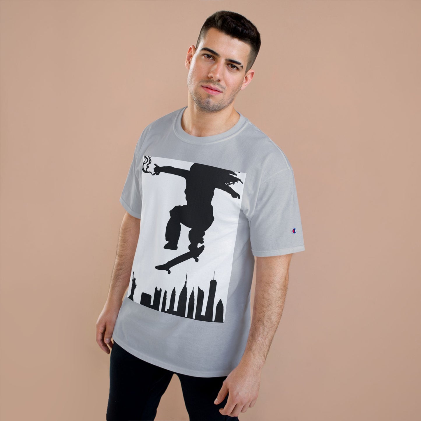 Skateboarder Silhouette T-Shirt — Urban NYC Skyline Skate Tee