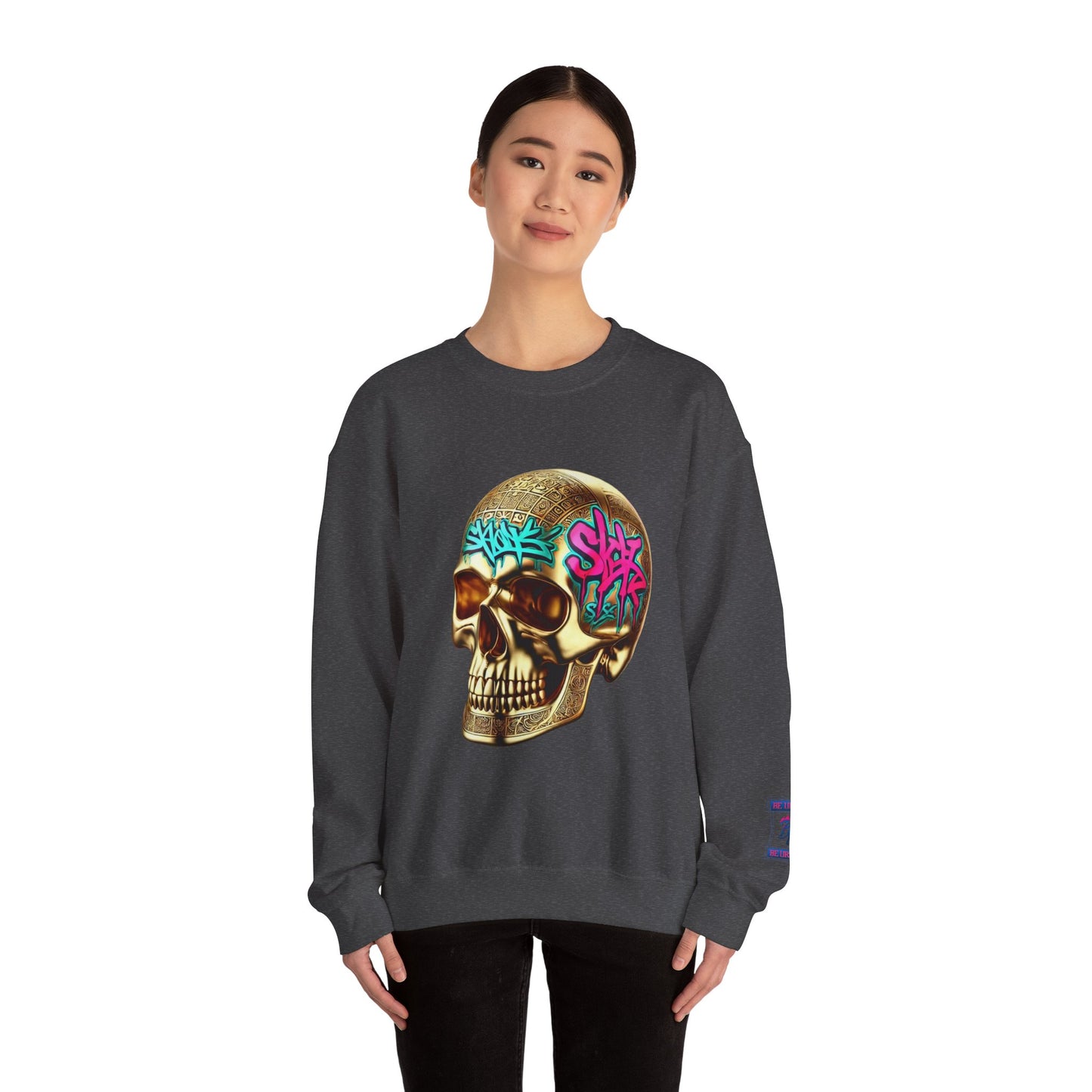 Skull Graffiti Crewneck Sweatshirt — "Be Unique Be Urself" Streetwear