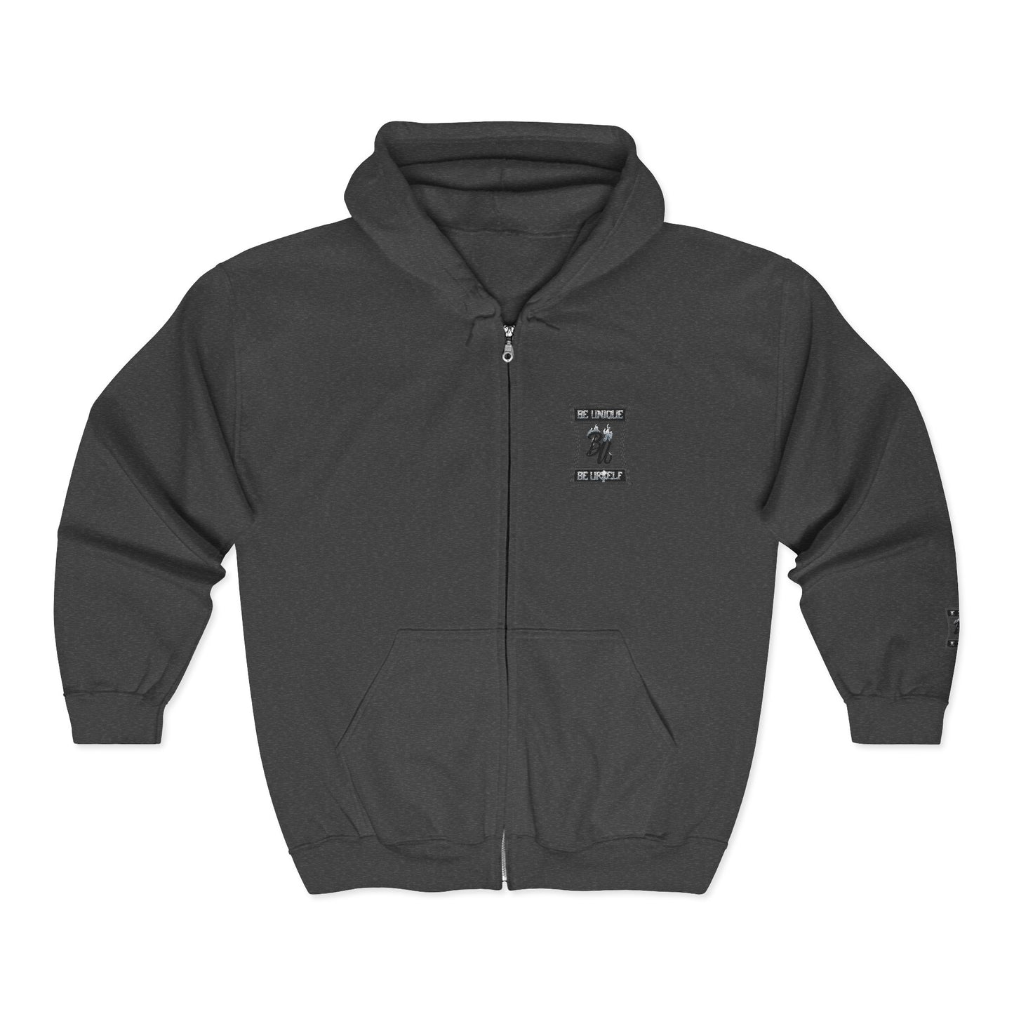 Black Full-Zip Hoodie with Minimalist Motorcycle Club Patch Design