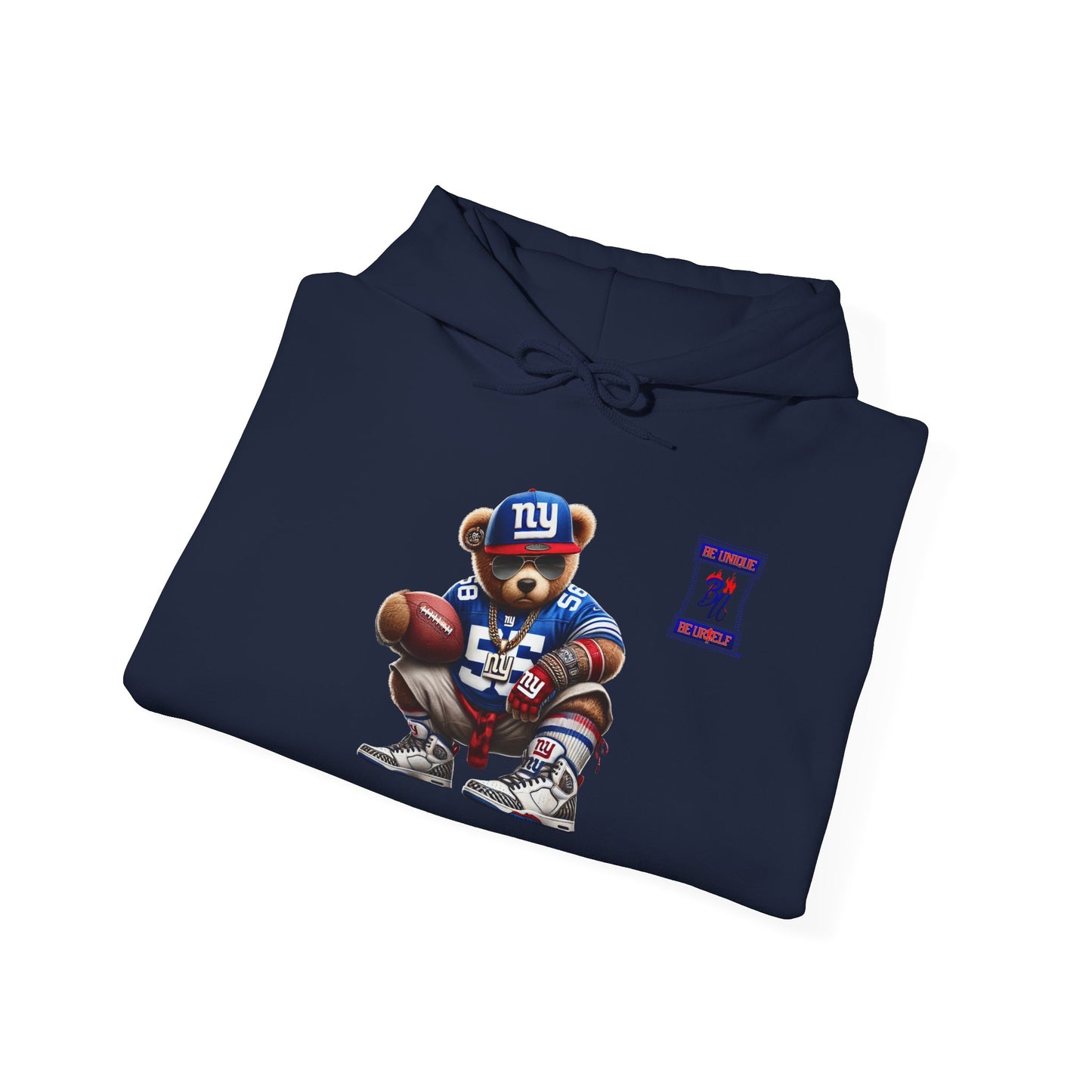 Football Bear Hoodie — Retro NYG Football Player Graphic Sweatshirt
