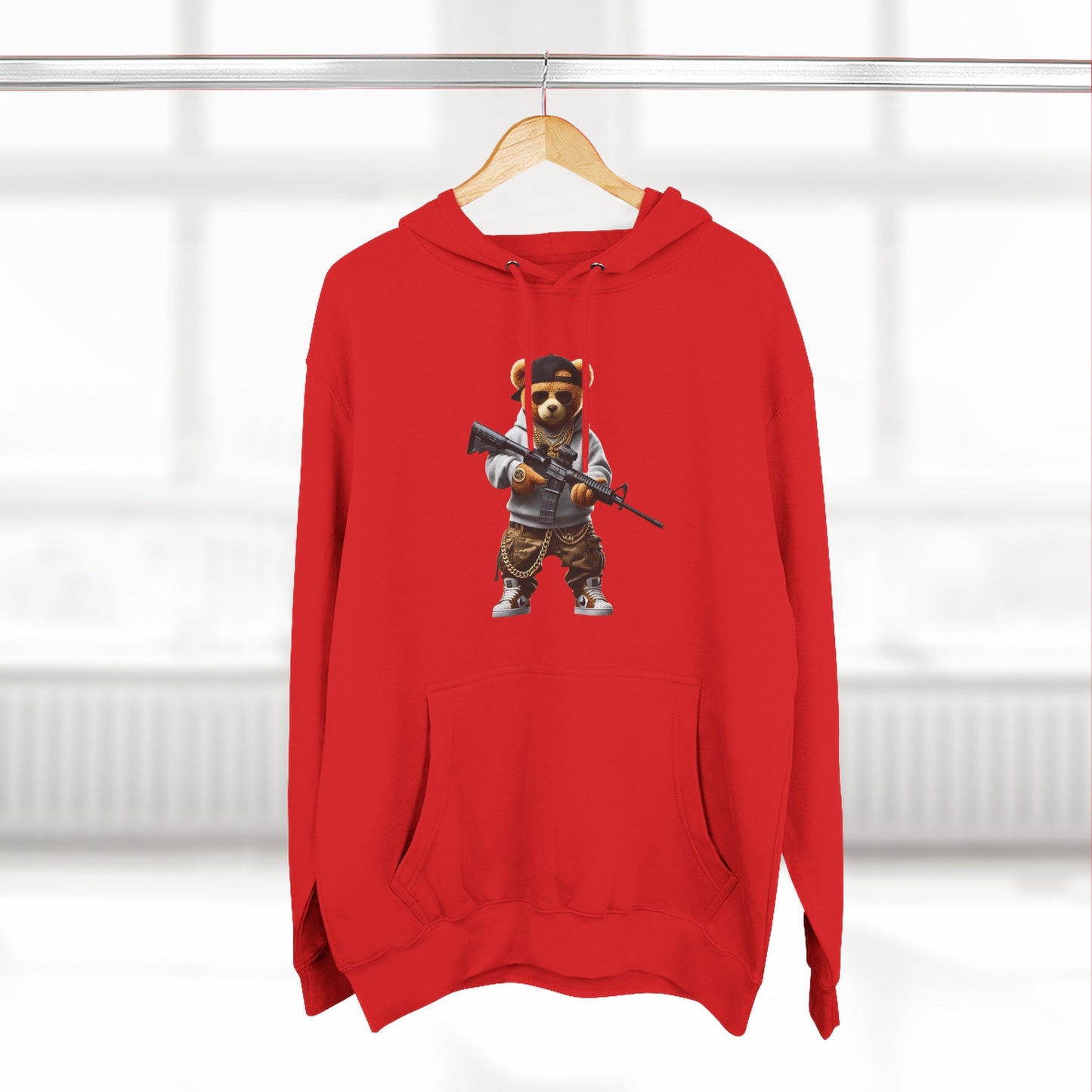 Be Unique Be Urself Hoodie — Cute Bear Soldier Graphic Fleece Pullover