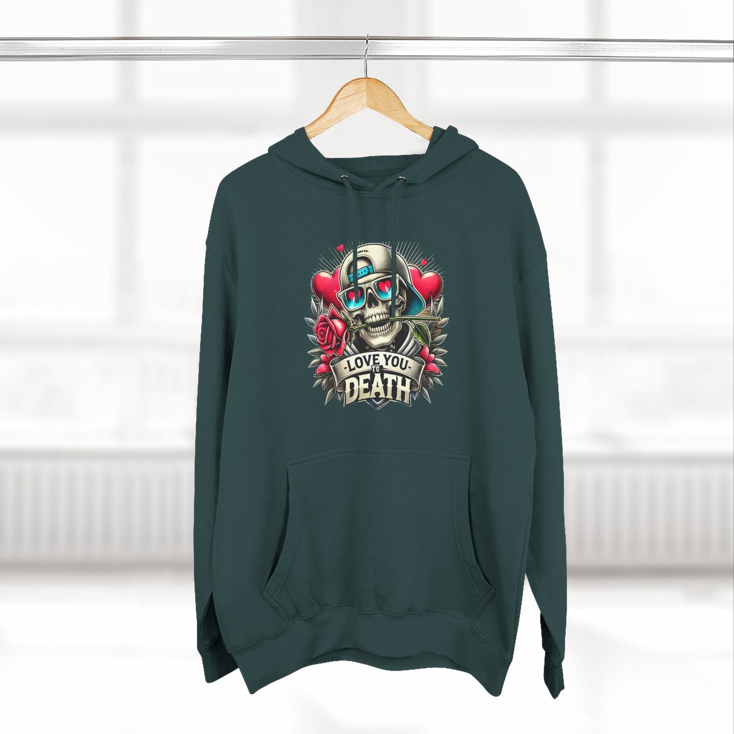 Gothic Love Death Hoodie - Three-Panel Fleece Sweatshirt