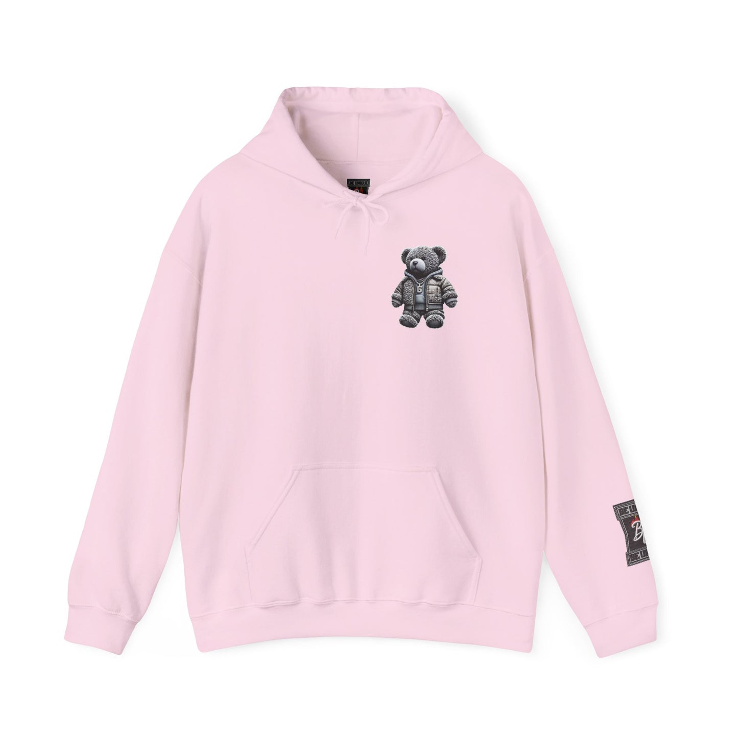 Teddy Bear Graphic Hoodie — Cozy Streetwear Pullover with Patch Detail