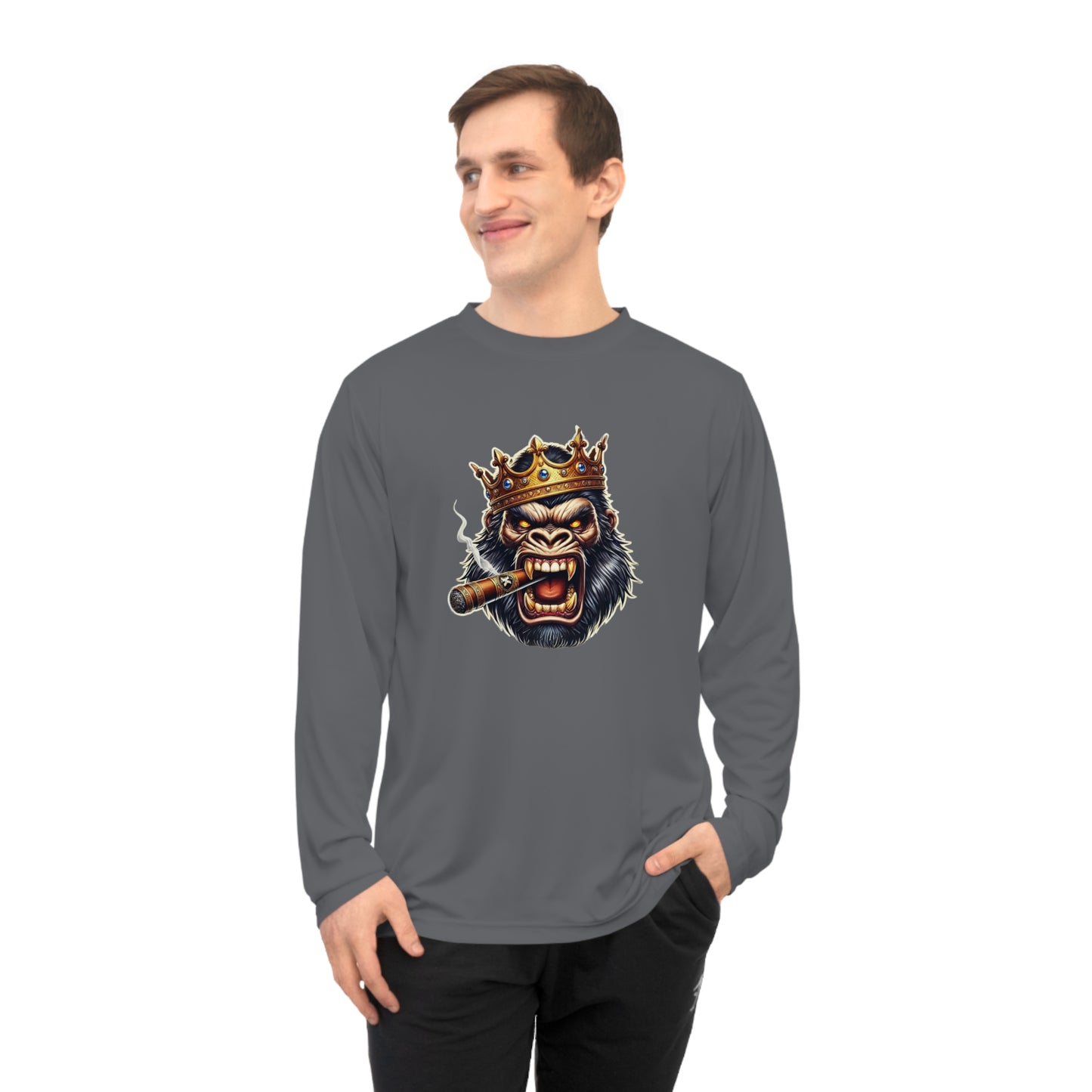 King Gorilla Performance Long Sleeve Shirt, Unisex Graphic Tee, Sporty Apparel, Gift for Him, Unique Workout Top