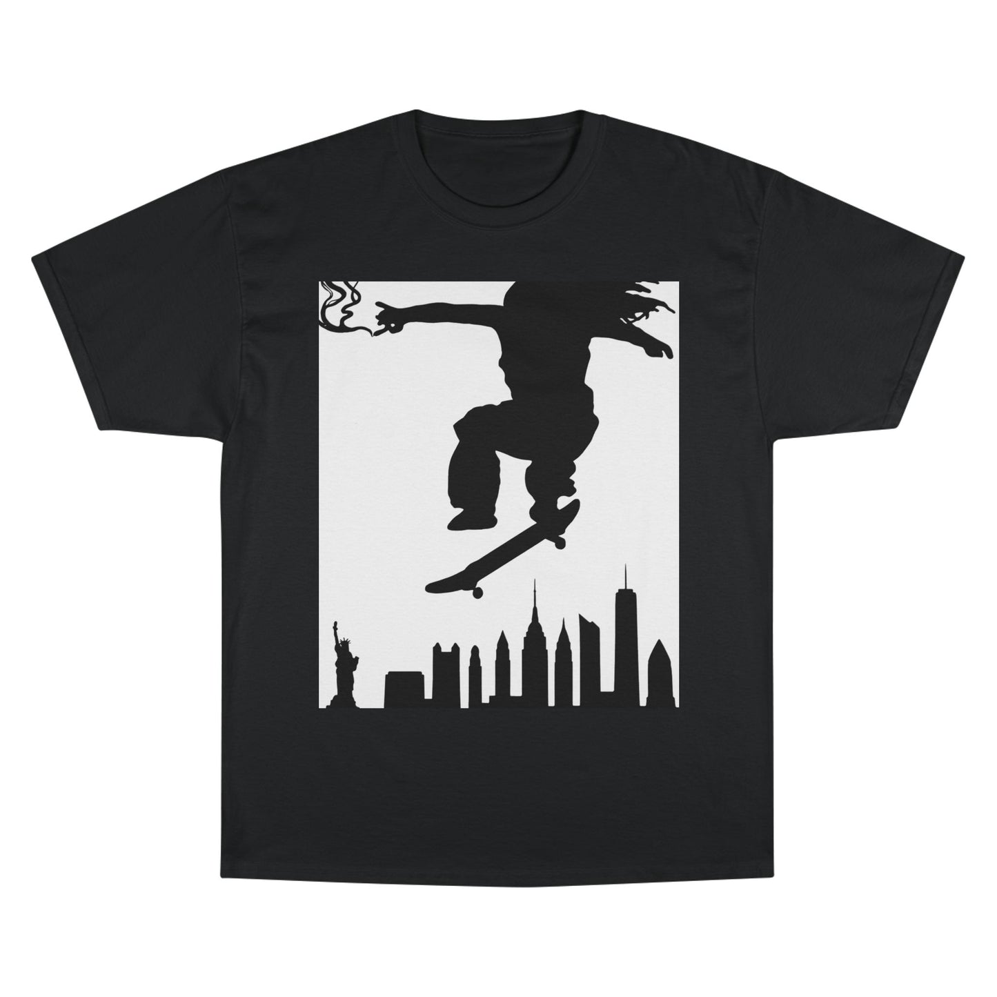 Skateboarder Silhouette T-Shirt — Urban NYC Skyline Skate Tee