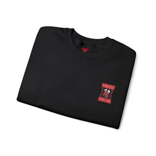 Black Crewneck Sweatshirt with Red Floral Skull Patch – Gothic Streetwear