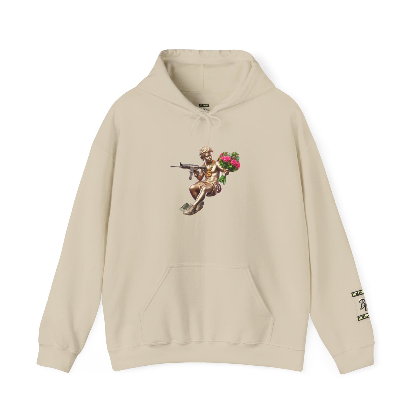 Hoodie — Cherub with Roses Design, 'Be True, Be Yourself' Inspirational Streetwear