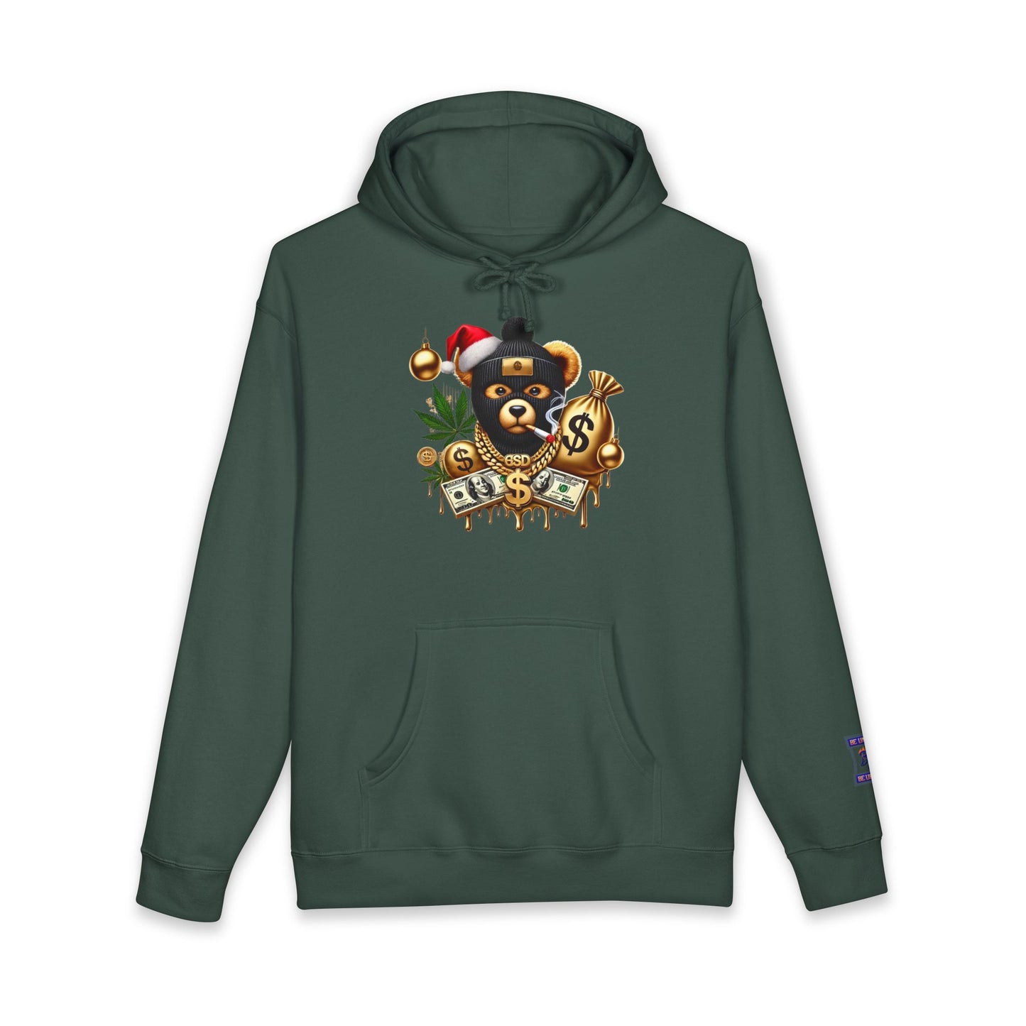 Festive Bear Hoodie: Unisex Heavyweight Sweatshirt with Holiday Vibe, Bear Design, Christmas Gift, Cozy Attire, Streetwear Style