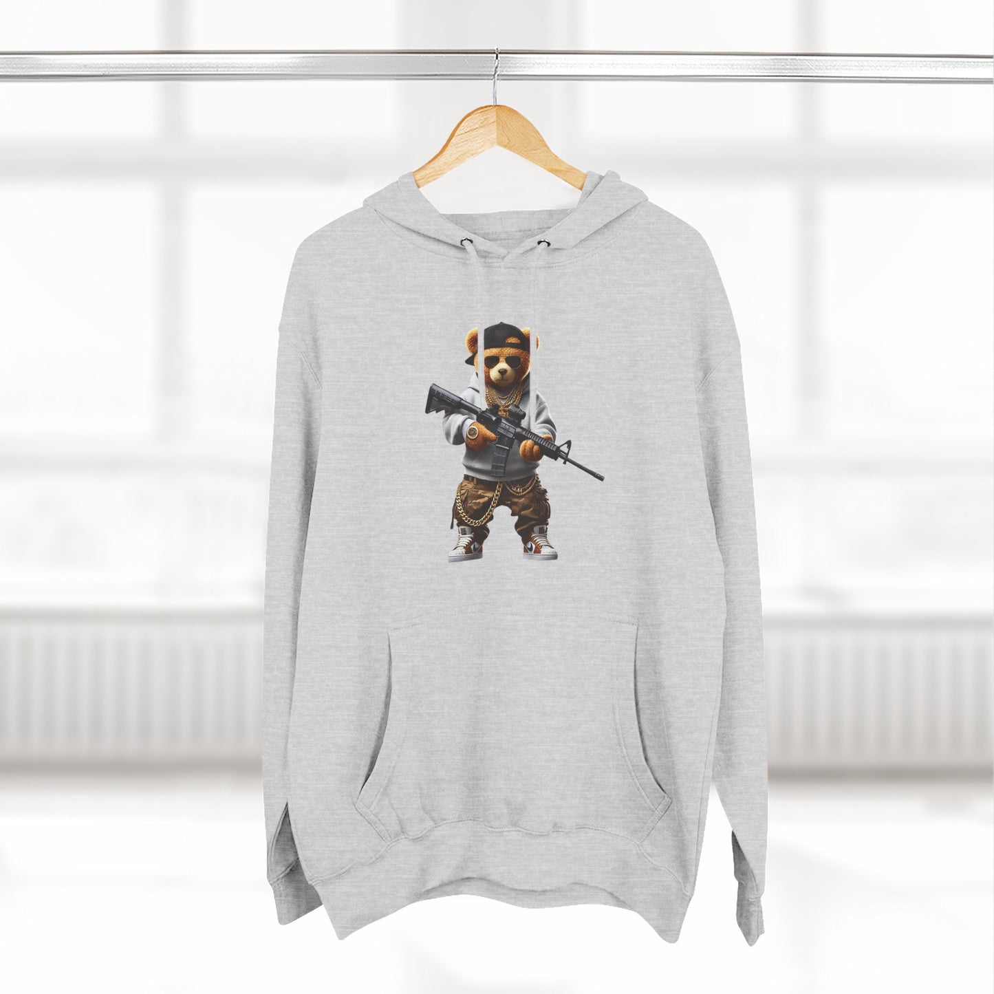 Be Unique Be Urself Hoodie — Cute Bear Soldier Graphic Fleece Pullover