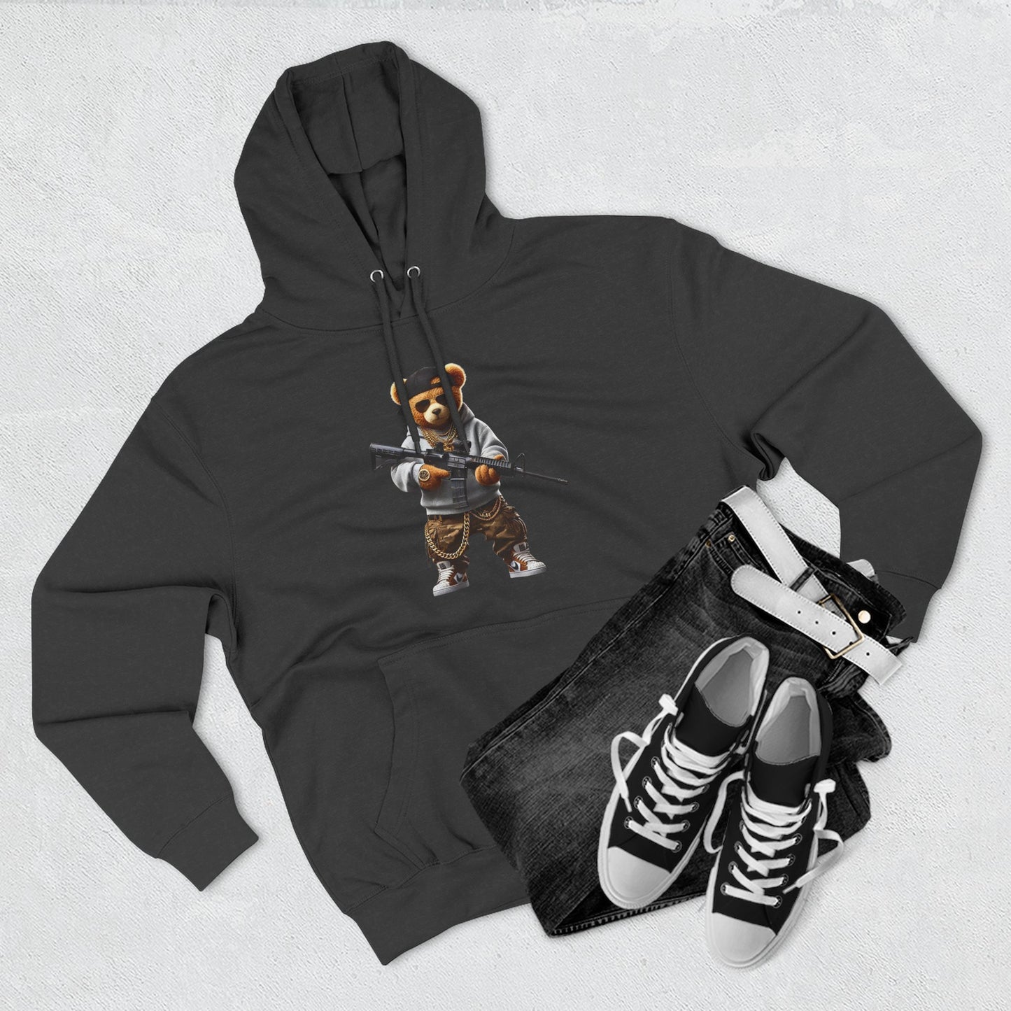 Be Unique Be Urself Hoodie — Cute Bear Soldier Graphic Fleece Pullover