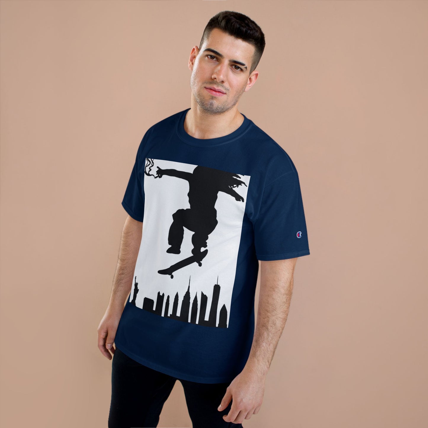Skateboarder Silhouette T-Shirt — Urban NYC Skyline Skate Tee