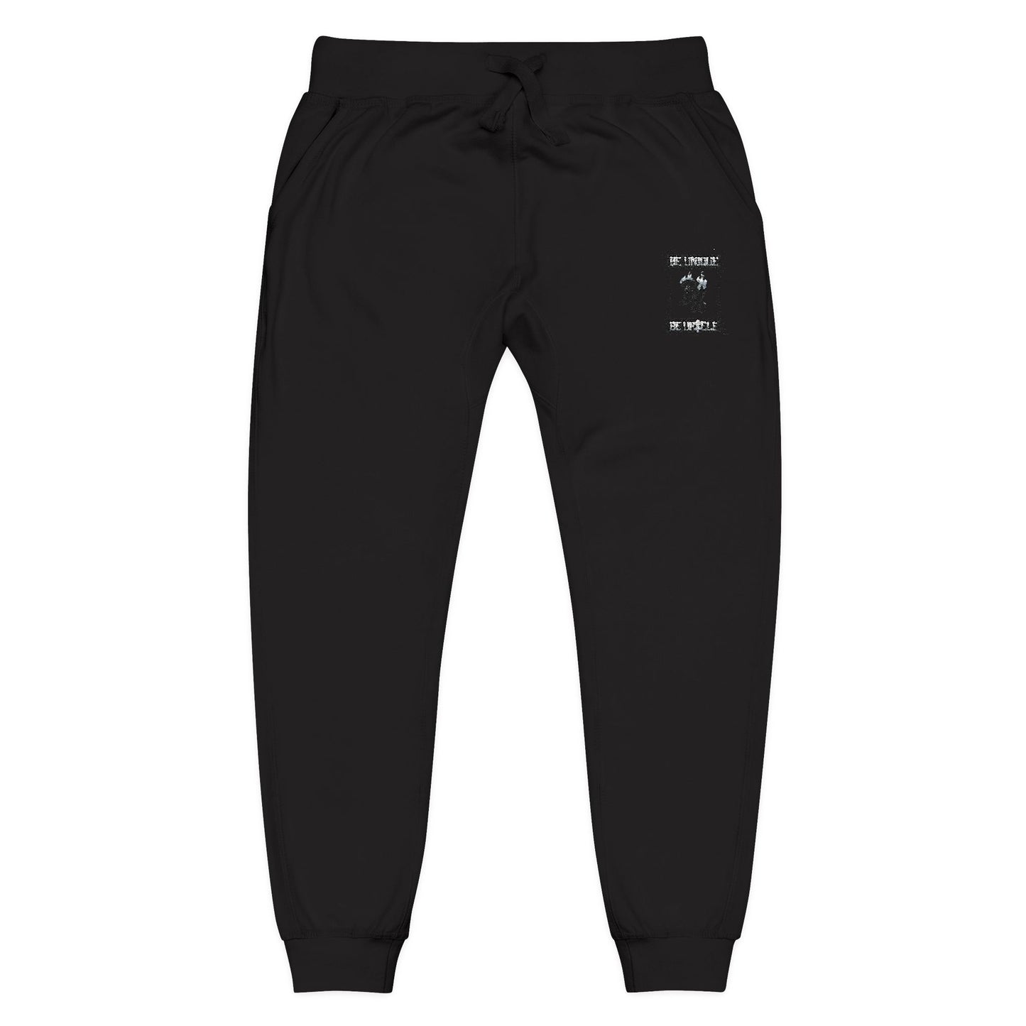 Embroidered Fleece Sweatpants — Minimal Black Patch Joggers