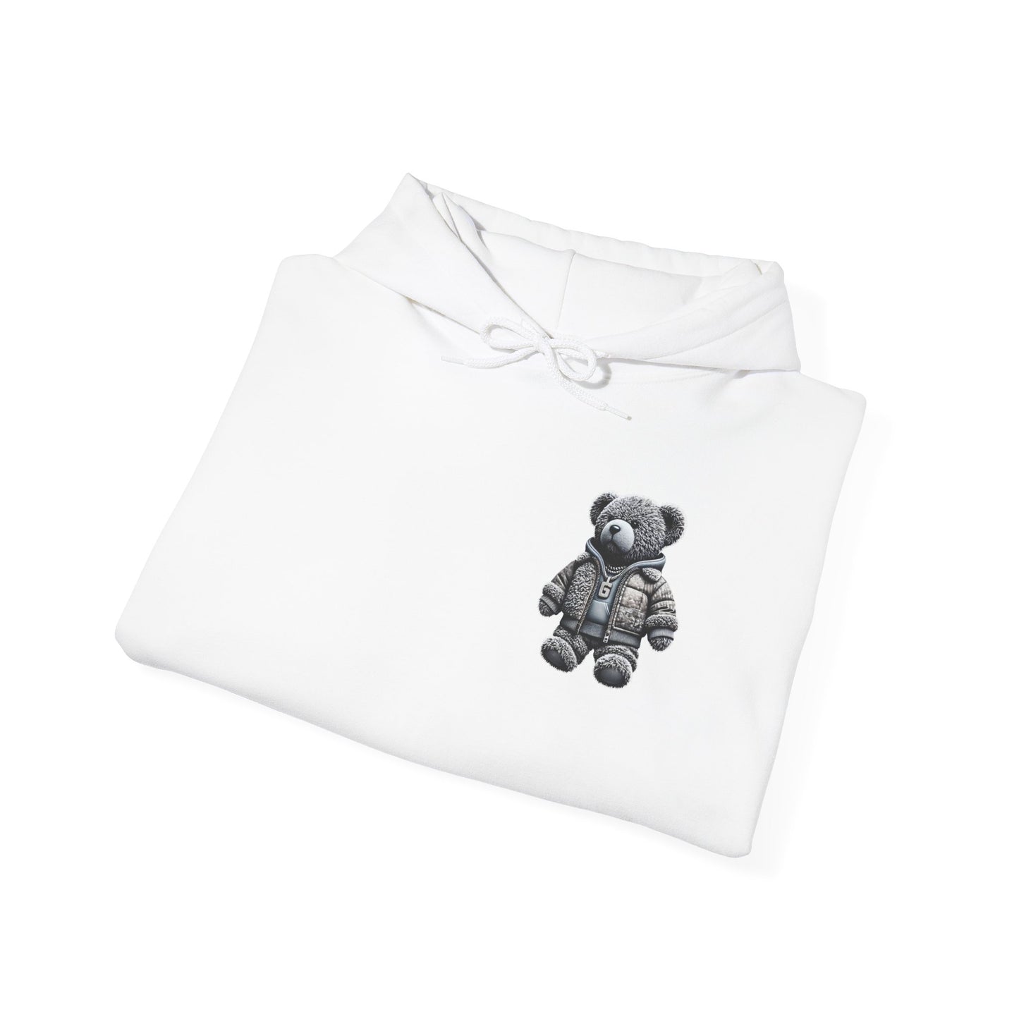 Teddy Bear Graphic Hoodie — Cozy Streetwear Pullover with Patch Detail