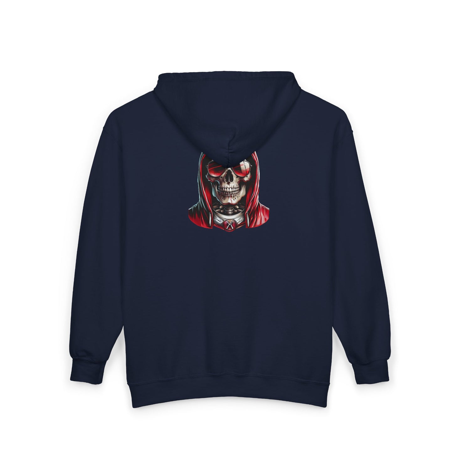 Skull Hooded Zip-Up Sweatshirt — Red Hood Grim Reaper Jacket