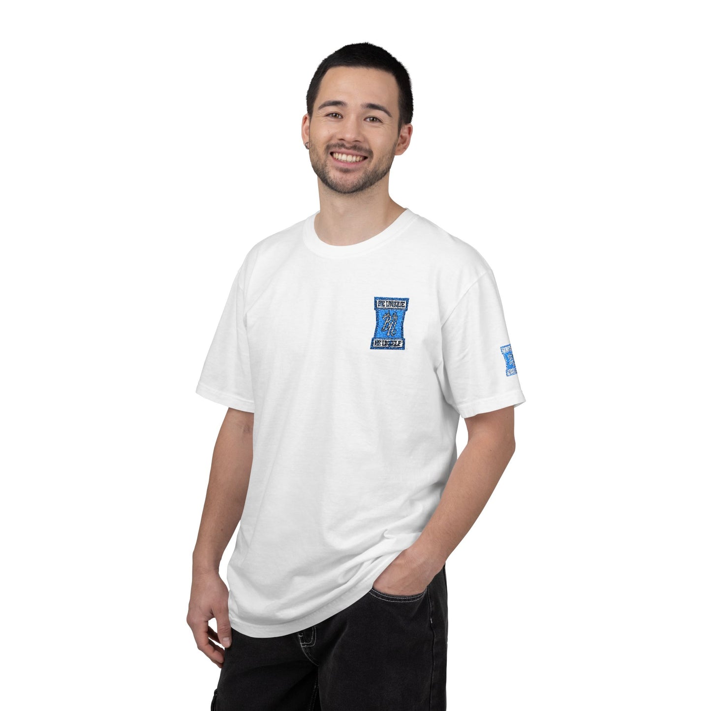 Blue Floral Bear Graphic T-Shirt — Chest & Sleeve Print