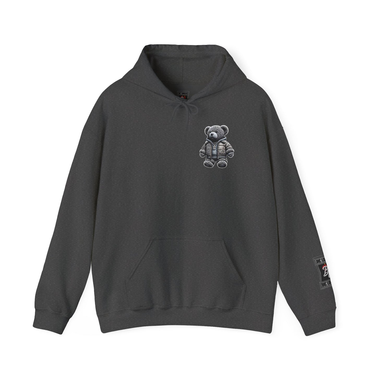 Teddy Bear Graphic Hoodie — Cozy Streetwear Pullover with Patch Detail