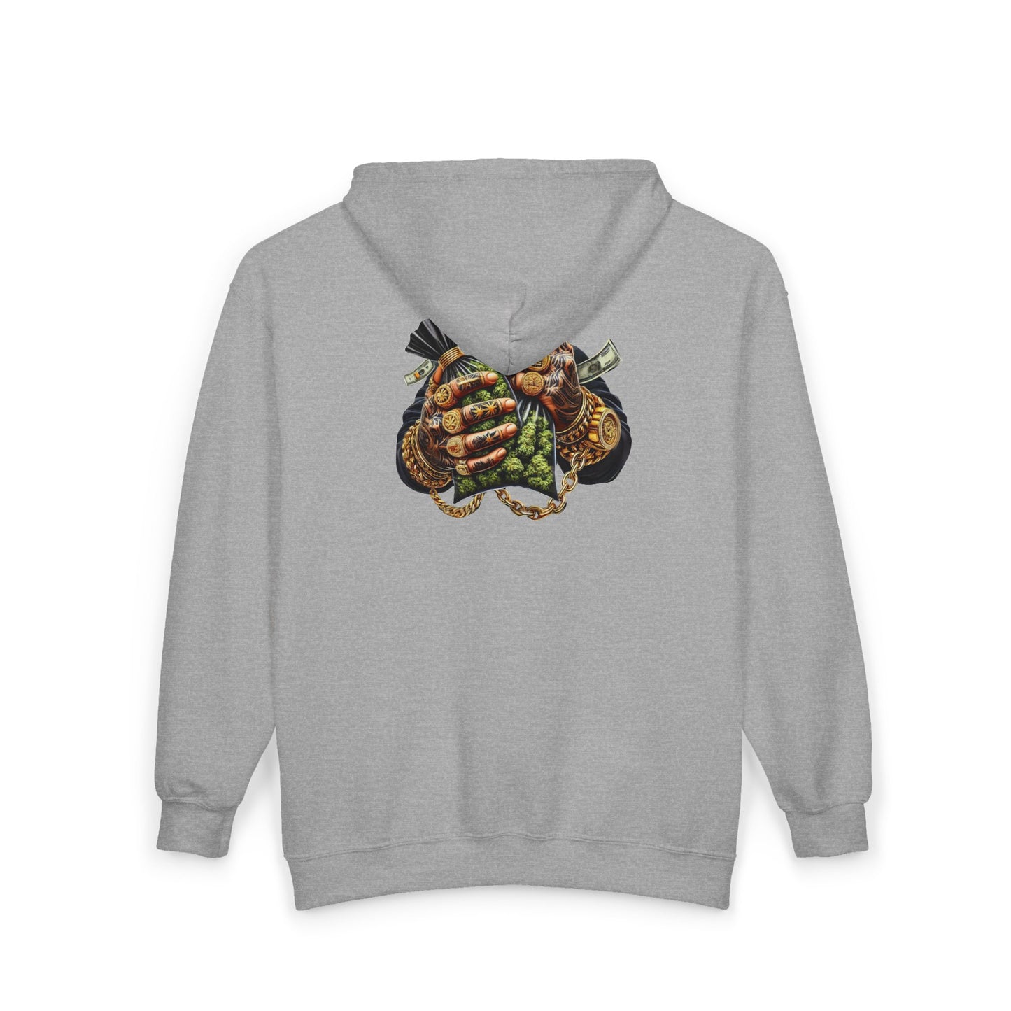 Zip Hoodie — Grizzled Hands Crushing Money Graphic Zip-Up
