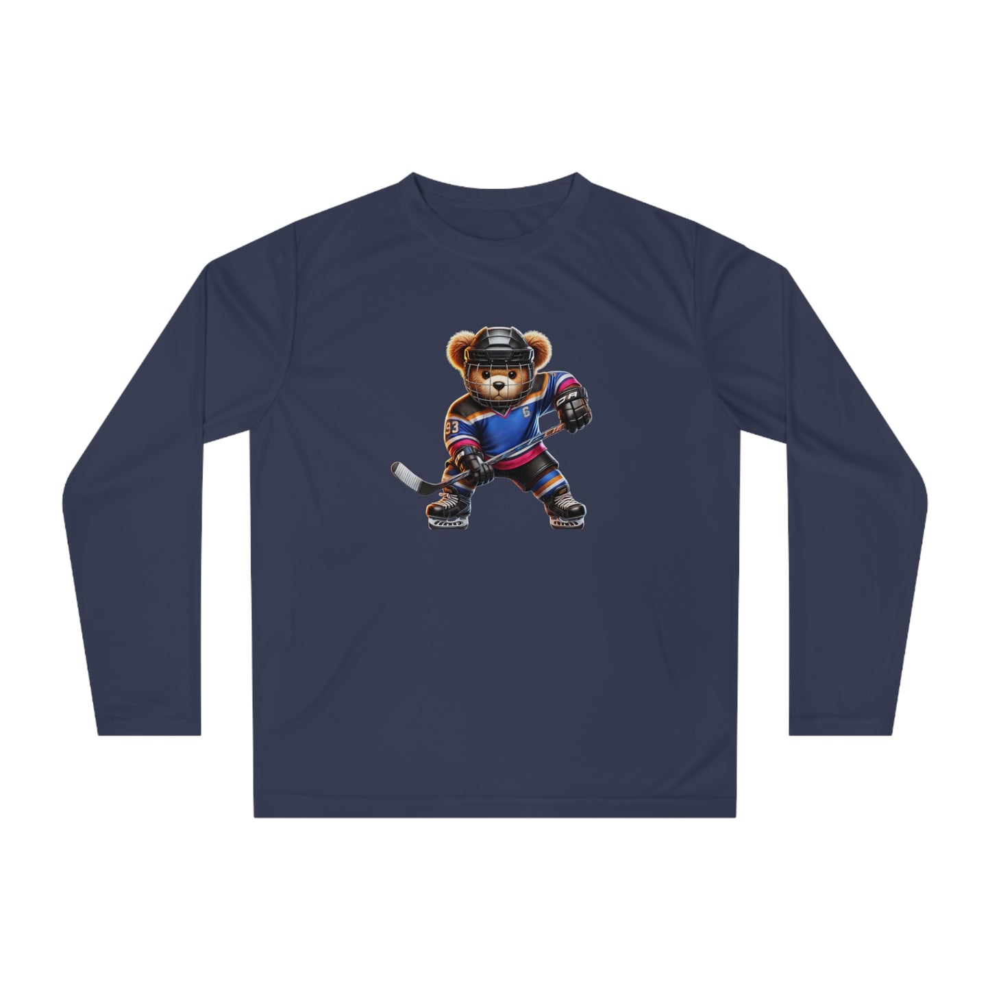 Performance Long Sleeve Shirt, Cute Hockey Bear Shirt, Unisex Sportswear, Gift for Hockey Fans, Halloween Apparel, Activewear