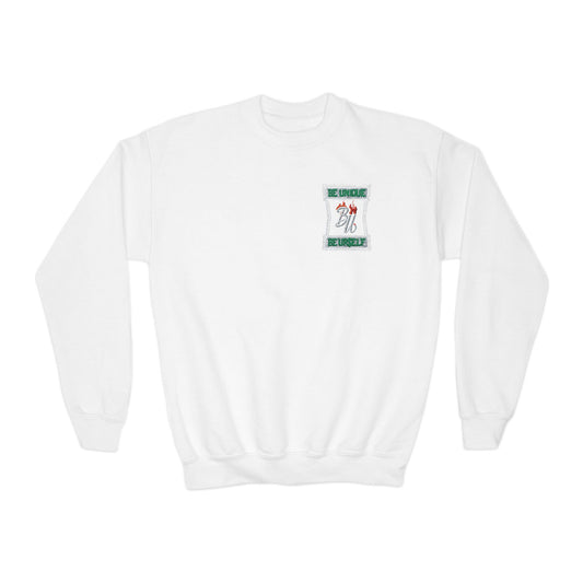 Youth Crewneck Sweatshirt — Holiday Floral Pocket Print