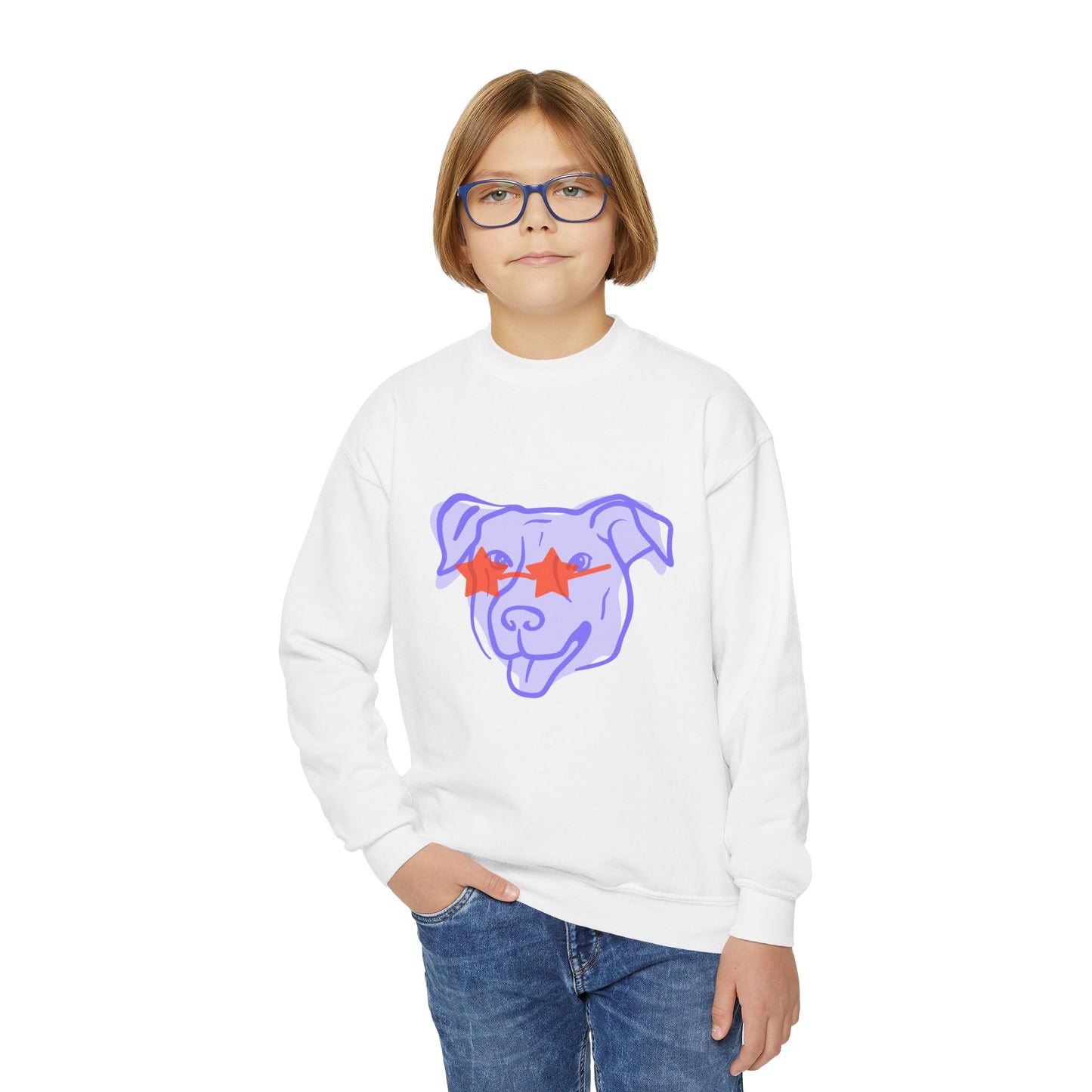 Youth Crewneck Sweatshirt with Playful Dog Design | Perfect for Pet Lovers, Everyday Comfort, Gift Idea, Unique Style, Trendy Apparel