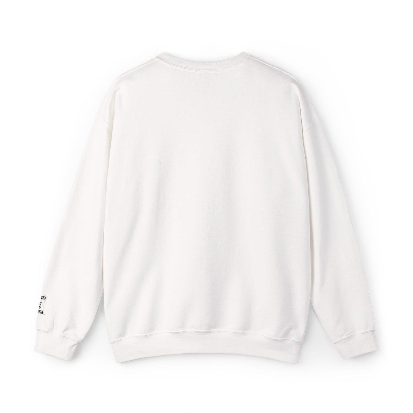 Minimalist White Crewneck Sweatshirt with Small Chest & Sleeve Graphic