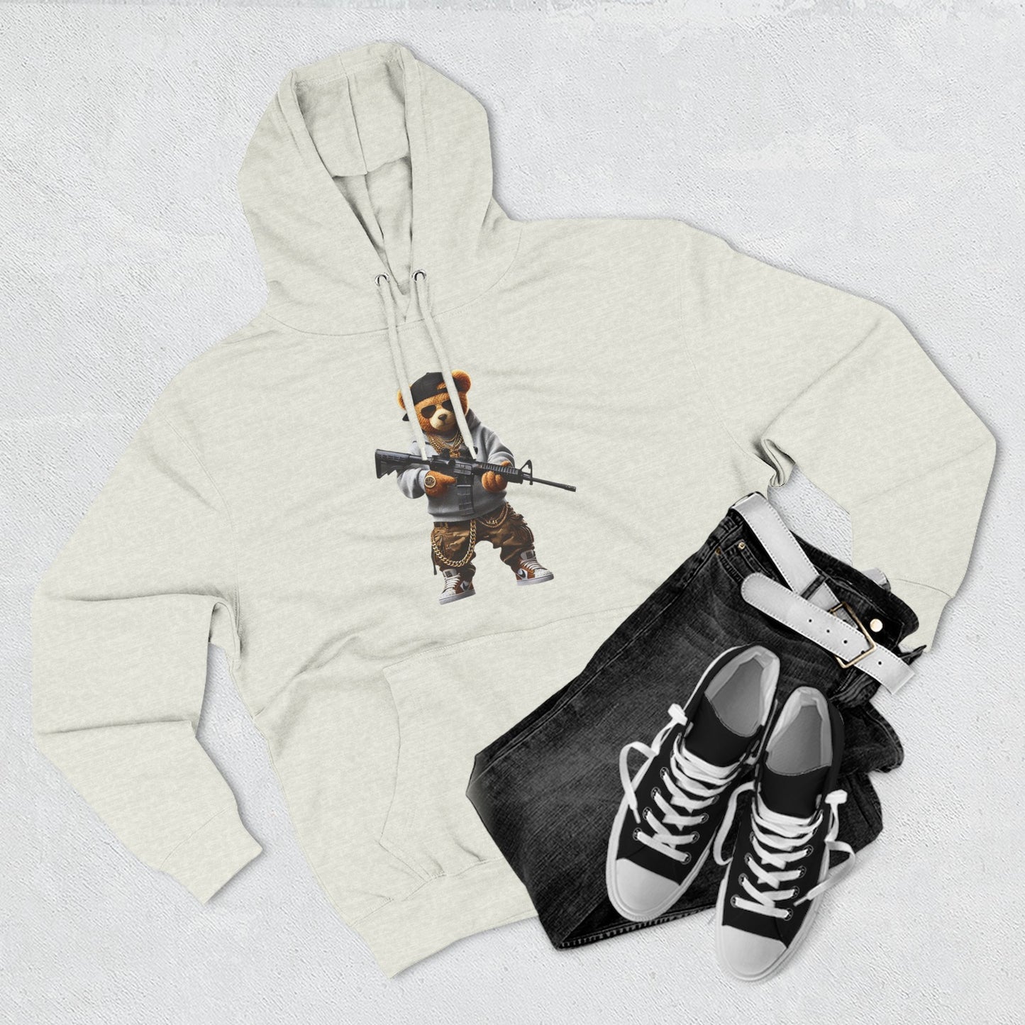 Be Unique Be Urself Hoodie — Cute Bear Soldier Graphic Fleece Pullover