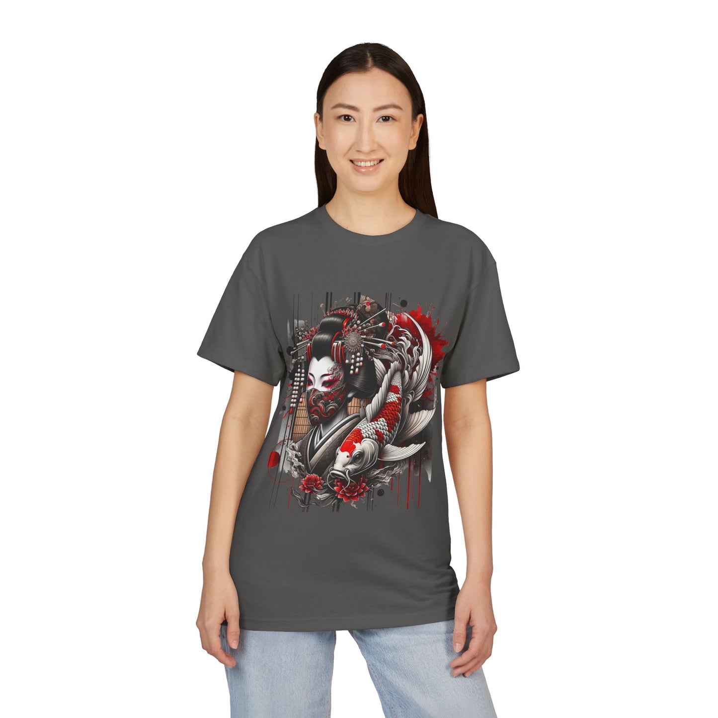 Sueded Graphic Tee, Japanese Art T-Shirt, Koi Fish Design Shirt, Unisex Casual Wear, Unique Gift for Art Lovers
