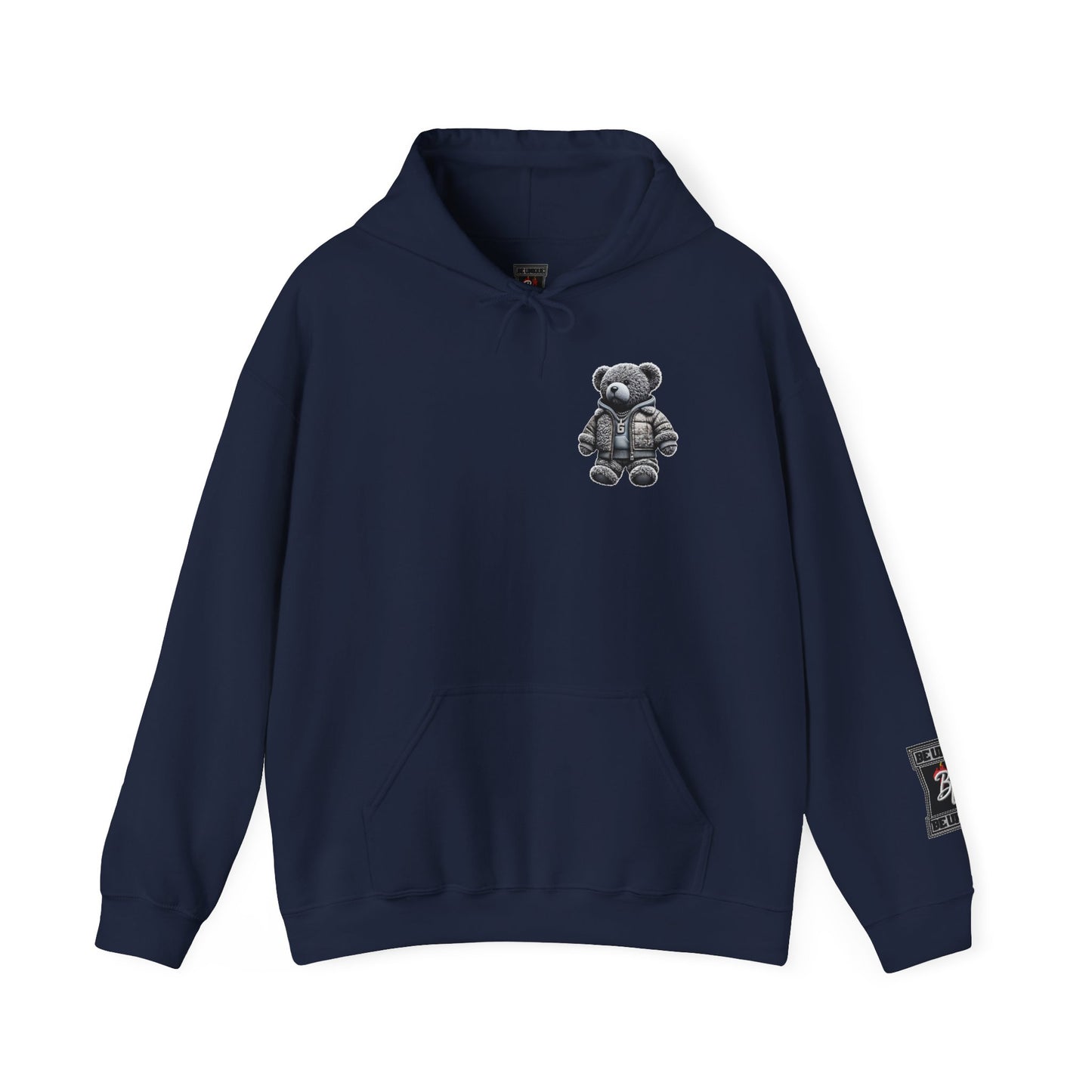Teddy Bear Graphic Hoodie — Cozy Streetwear Pullover with Patch Detail