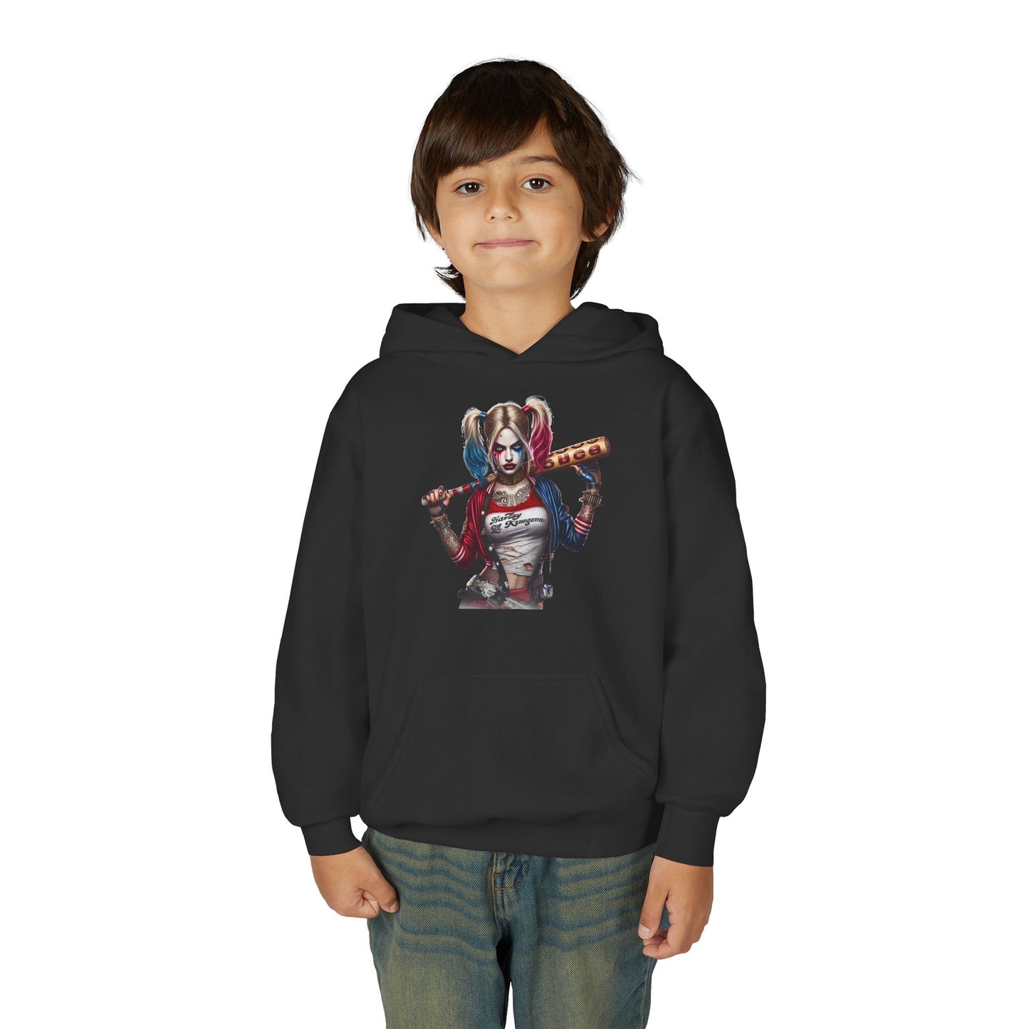 Harley Quinn Inspired Youth Hoodie, Be Unique Be Yourself Sweatshirt, Comic-Con Apparel, Kids Gift, Movie Fan Hoodie