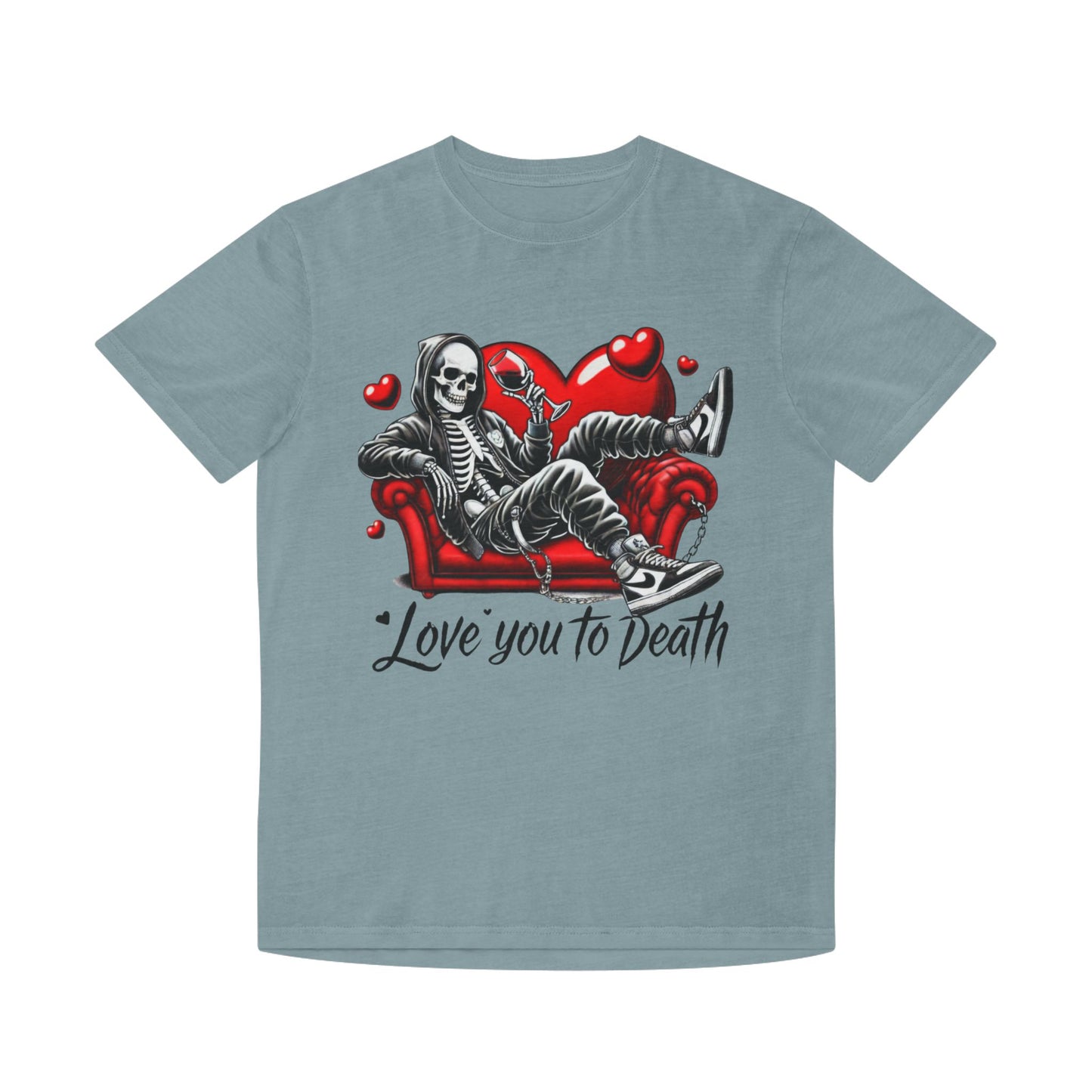 Unisex Faded Graphic Tee for Unique Souls - Love You to Death Design, Casual Wear, Gift for Halloween, Celebrations, Everyday Style