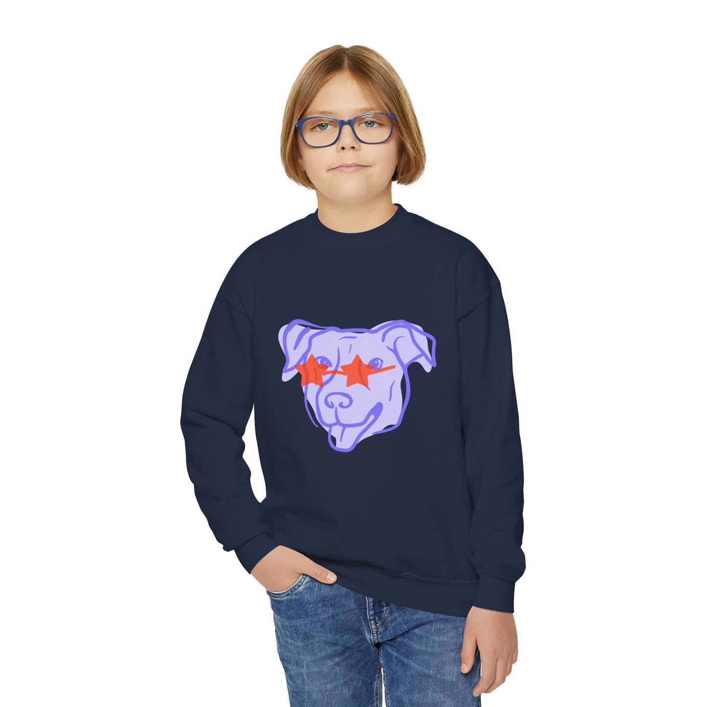 Youth Crewneck Sweatshirt with Playful Dog Design | Perfect for Pet Lovers, Everyday Comfort, Gift Idea, Unique Style, Trendy Apparel