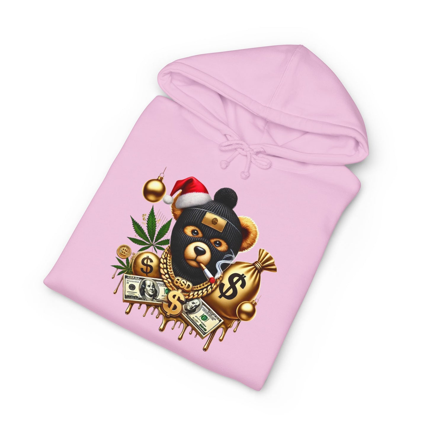 Festive Bear Hoodie: Unisex Heavyweight Sweatshirt with Holiday Vibe, Bear Design, Christmas Gift, Cozy Attire, Streetwear Style