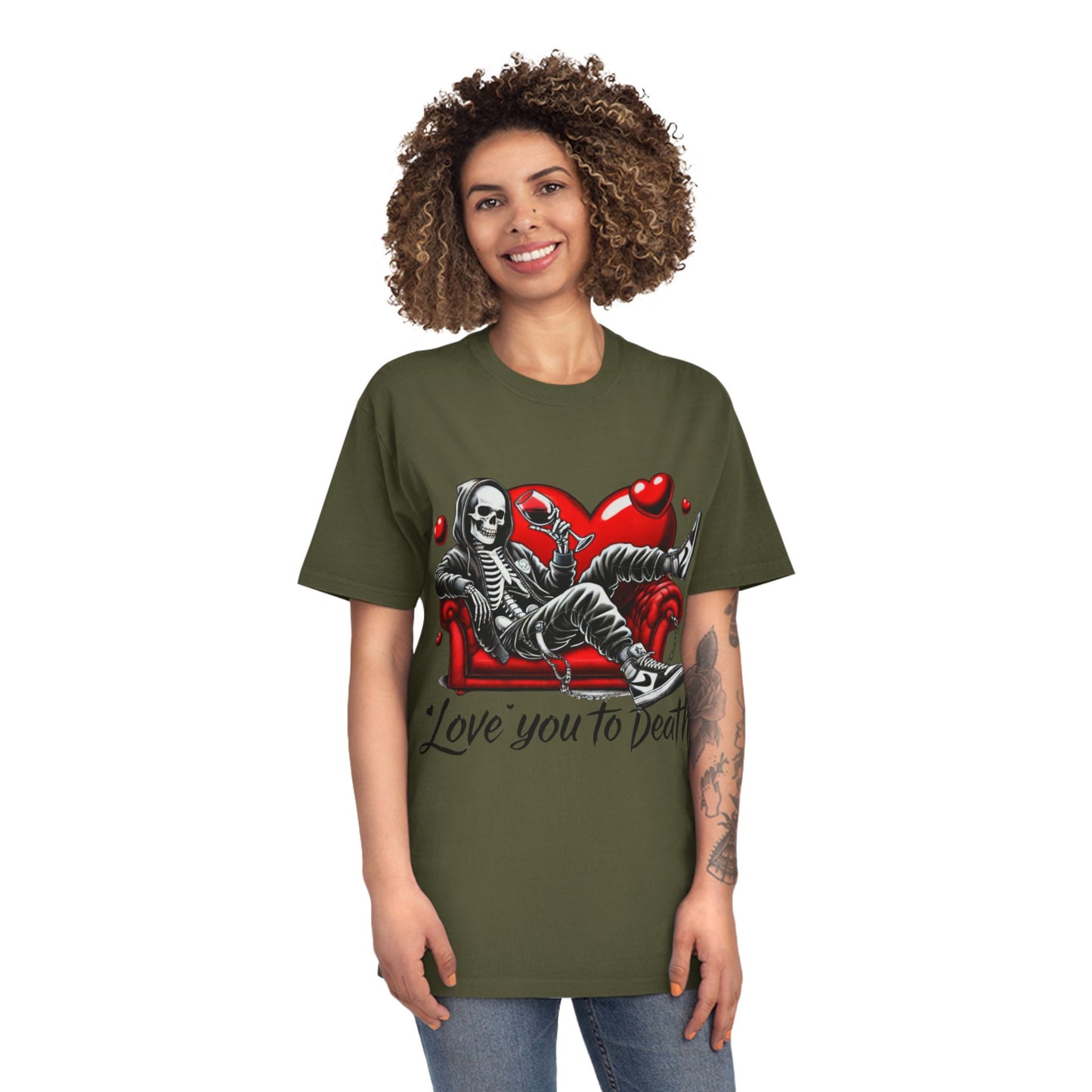 Unisex Faded Graphic Tee for Unique Souls - Love You to Death Design, Casual Wear, Gift for Halloween, Celebrations, Everyday Style