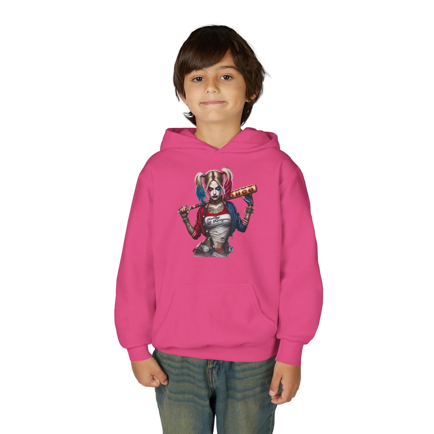 Harley Quinn Inspired Youth Hoodie, Be Unique Be Yourself Sweatshirt, Comic-Con Apparel, Kids Gift, Movie Fan Hoodie