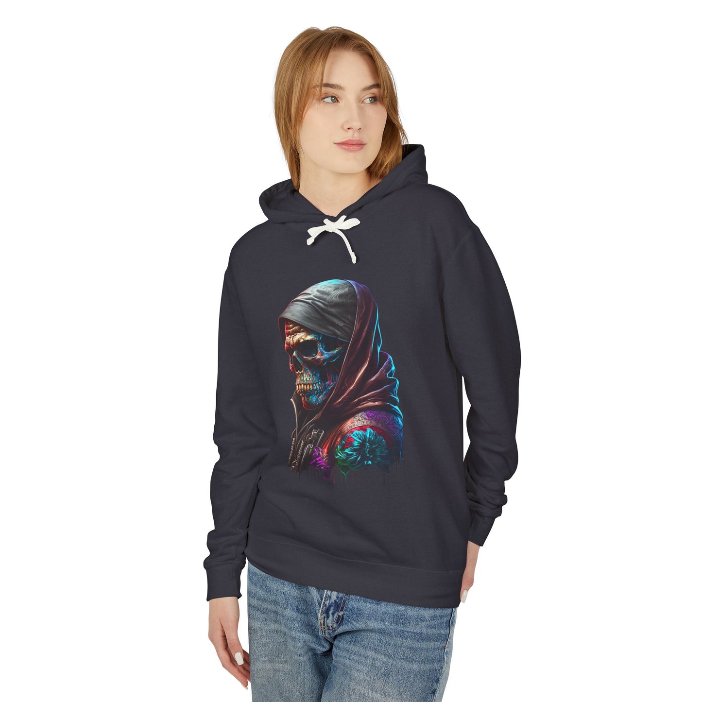 Skull Graphic Hoodie - Unisex Lightweight Hooded Sweatshirt, Cool Streetwear, Gift for Him/Her, Halloween Apparel, Casual Layering