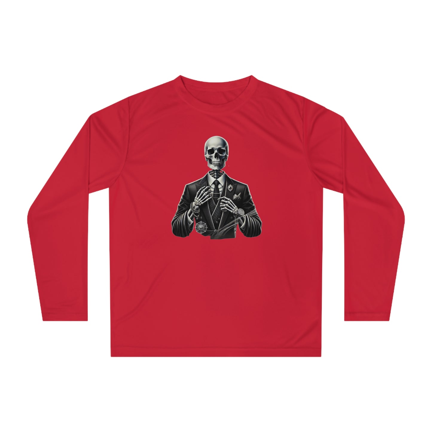 Stylish Skeleton Unisex Performance Long Sleeve Shirt - Gothic, Casual Wear, Halloween Shirt, Fitness Apparel, Graphic Tee