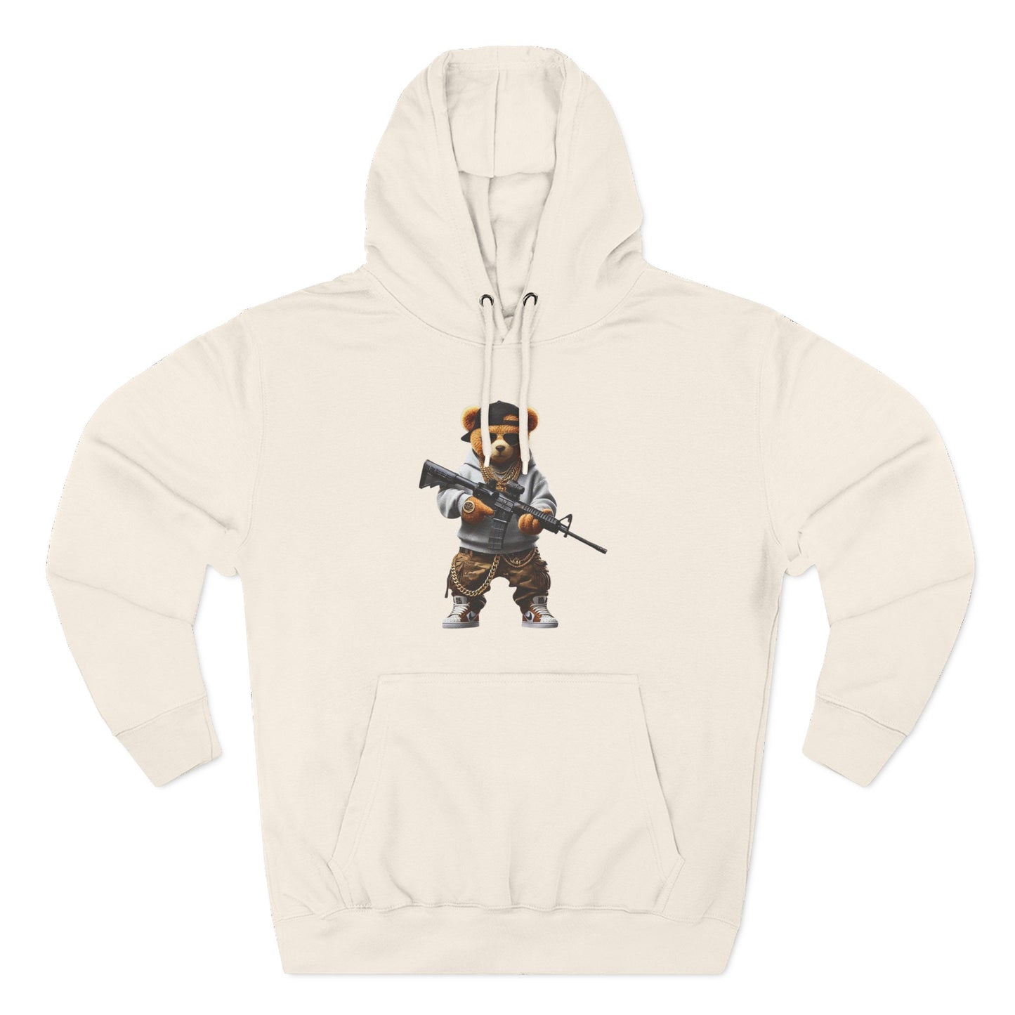 Be Unique Be Urself Hoodie — Cute Bear Soldier Graphic Fleece Pullover