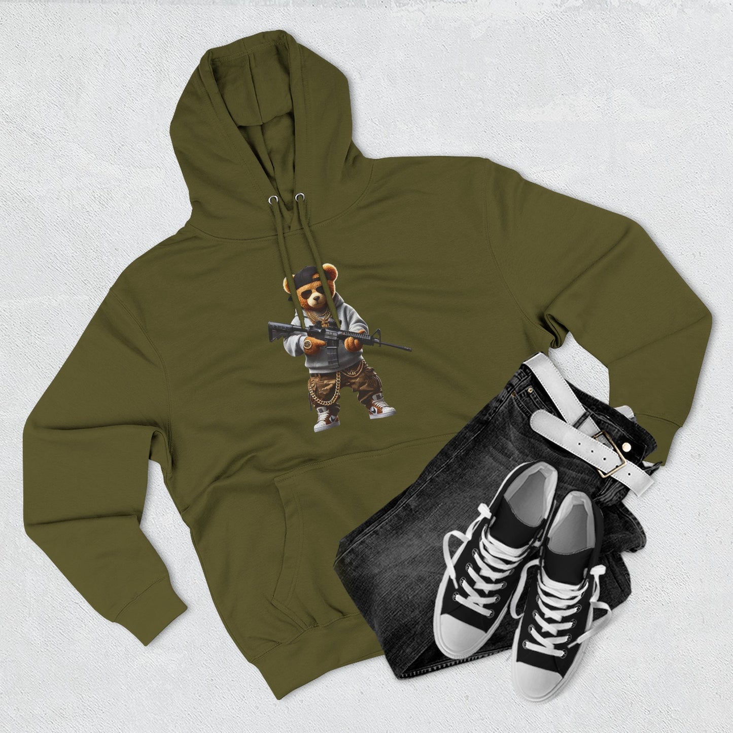 Be Unique Be Urself Hoodie — Cute Bear Soldier Graphic Fleece Pullover