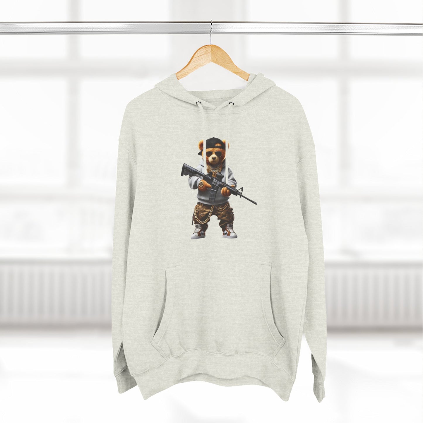 Be Unique Be Urself Hoodie — Cute Bear Soldier Graphic Fleece Pullover