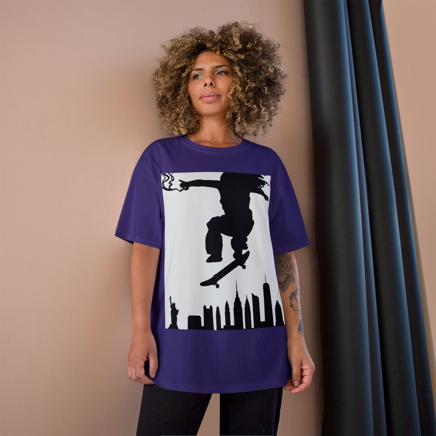 Skateboarder Silhouette T-Shirt — Urban NYC Skyline Skate Tee