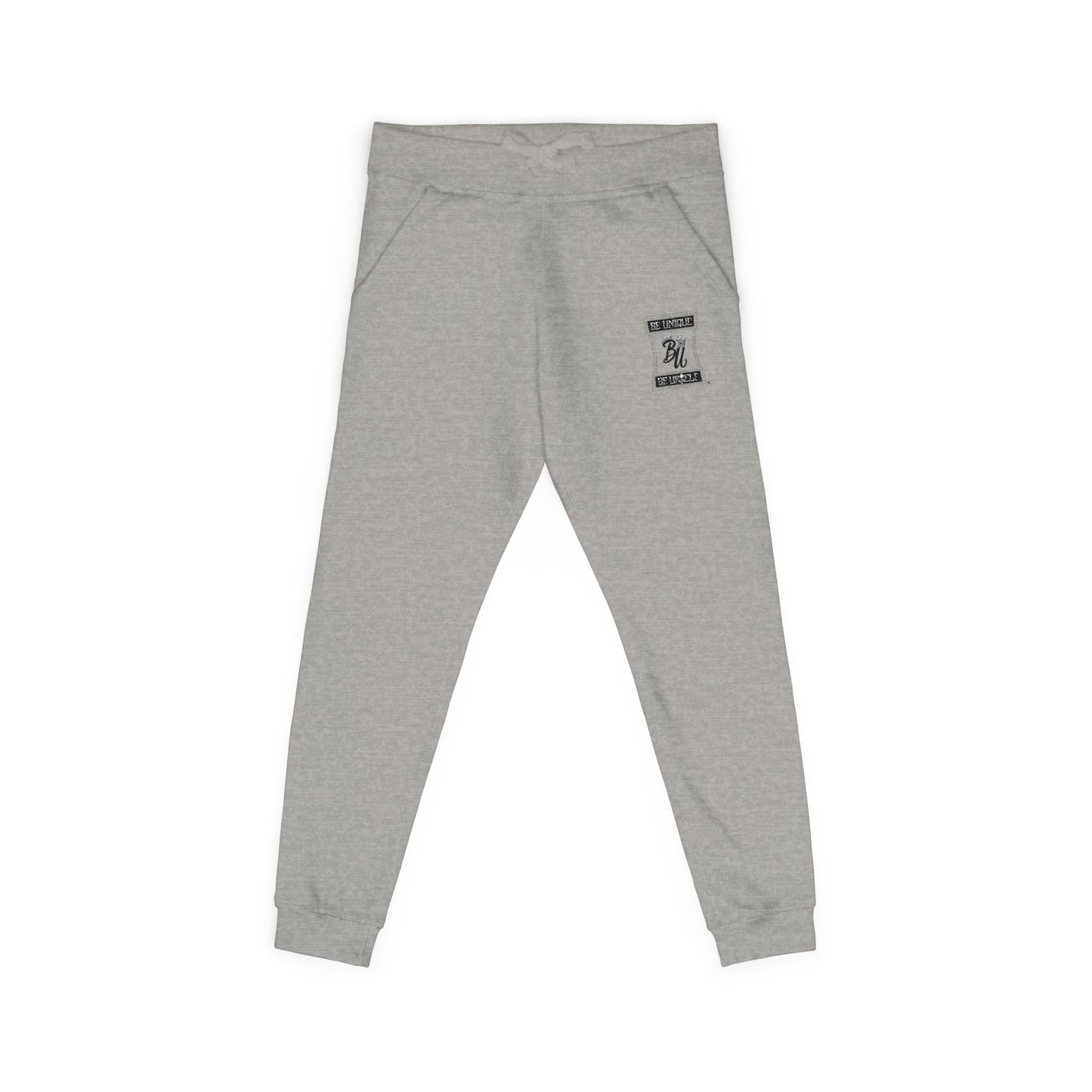 Embroidered Fleece Sweatpants — Minimal Black Patch Joggers