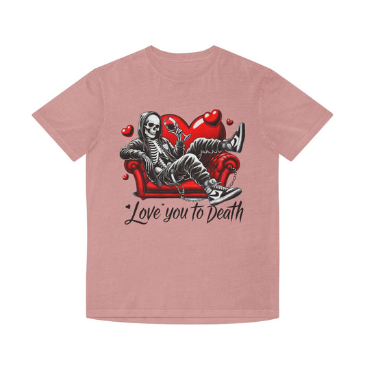 Unisex Faded Graphic Tee for Unique Souls - Love You to Death Design, Casual Wear, Gift for Halloween, Celebrations, Everyday Style