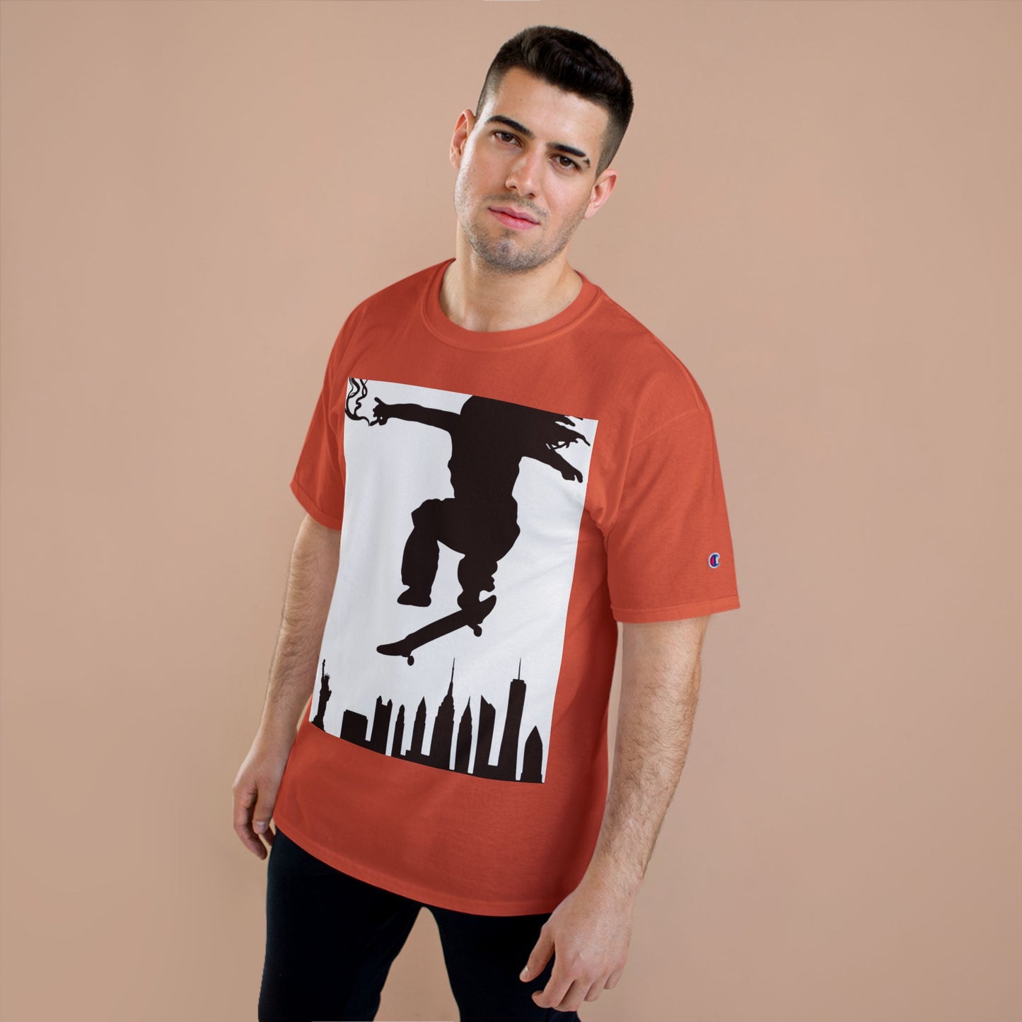 Skateboarder Silhouette T-Shirt — Urban NYC Skyline Skate Tee