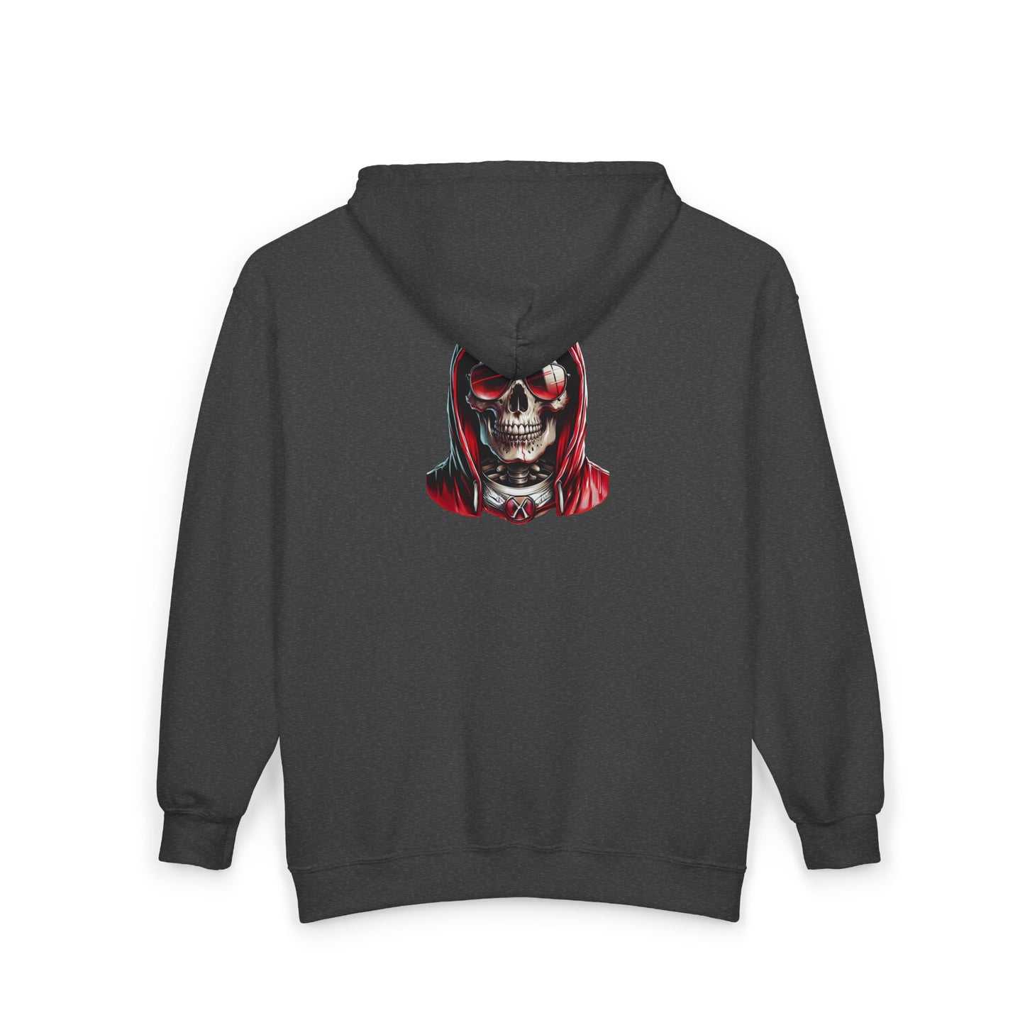 Skull Hooded Zip-Up Sweatshirt — Red Hood Grim Reaper Jacket