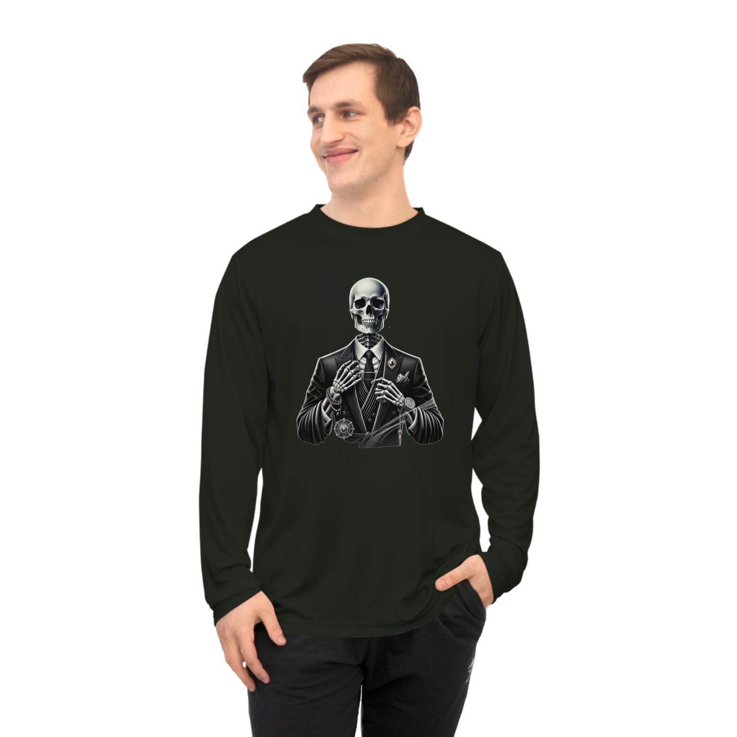 Stylish Skeleton Unisex Performance Long Sleeve Shirt - Gothic, Casual Wear, Halloween Shirt, Fitness Apparel, Graphic Tee