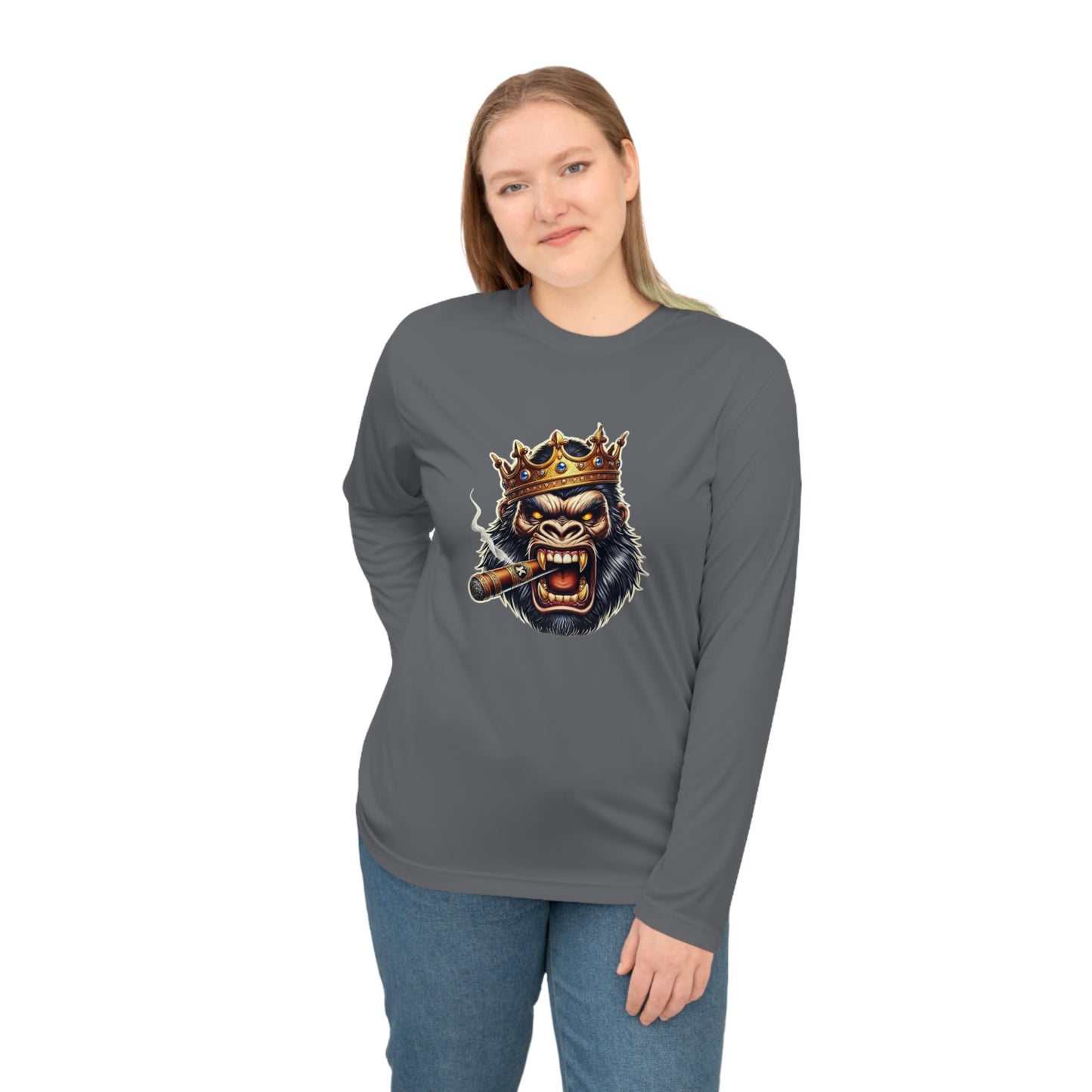 King Gorilla Performance Long Sleeve Shirt, Unisex Graphic Tee, Sporty Apparel, Gift for Him, Unique Workout Top