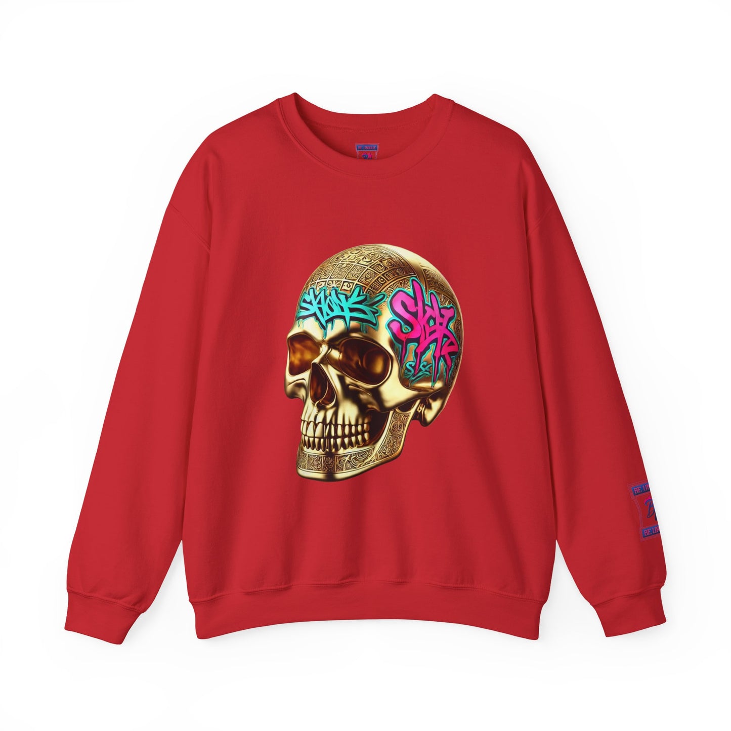 Skull Graffiti Crewneck Sweatshirt — "Be Unique Be Urself" Streetwear